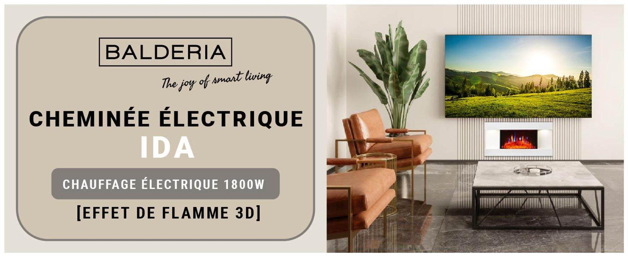 Cheminée électrique BALDERIA Ida – Cheminée murale - Blanc