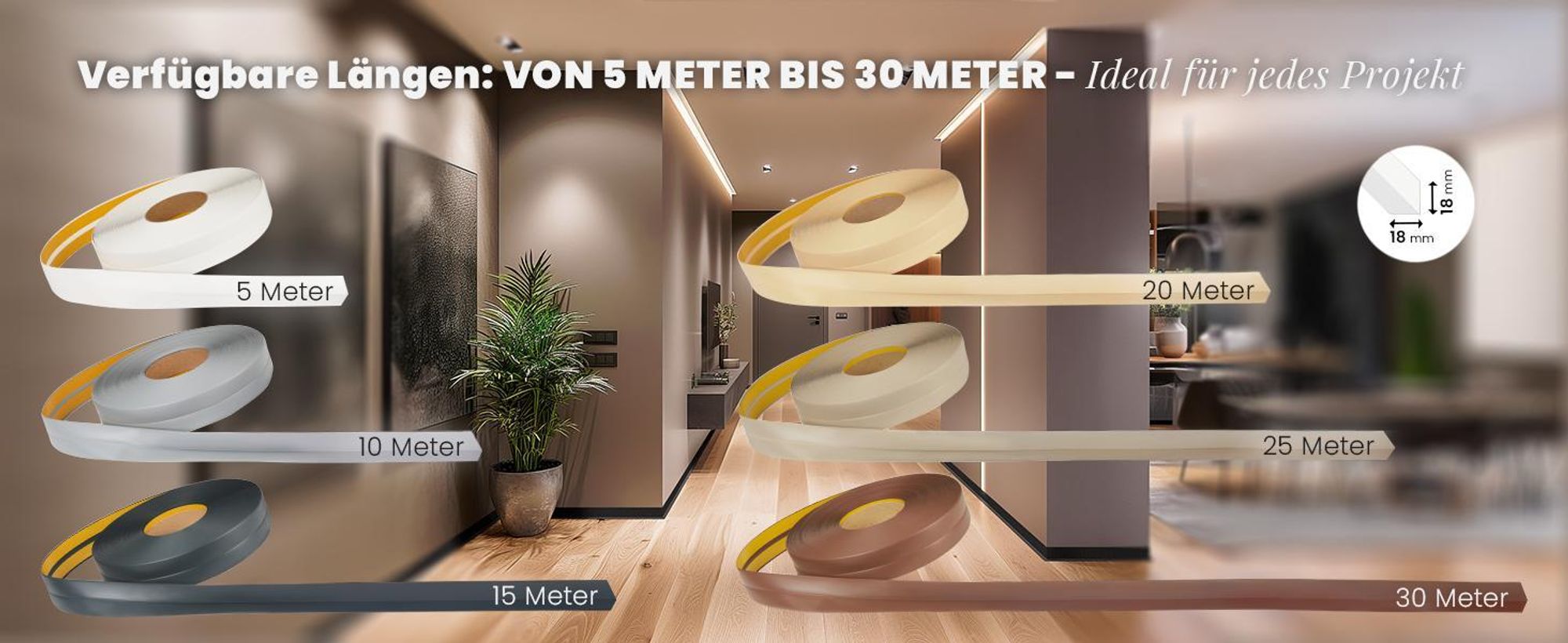 ProfiPVC Weichsockelleiste PVC 18x18mm 5 Meter selbstklebende Abschlussleiste Küche Badezimmer, Beige