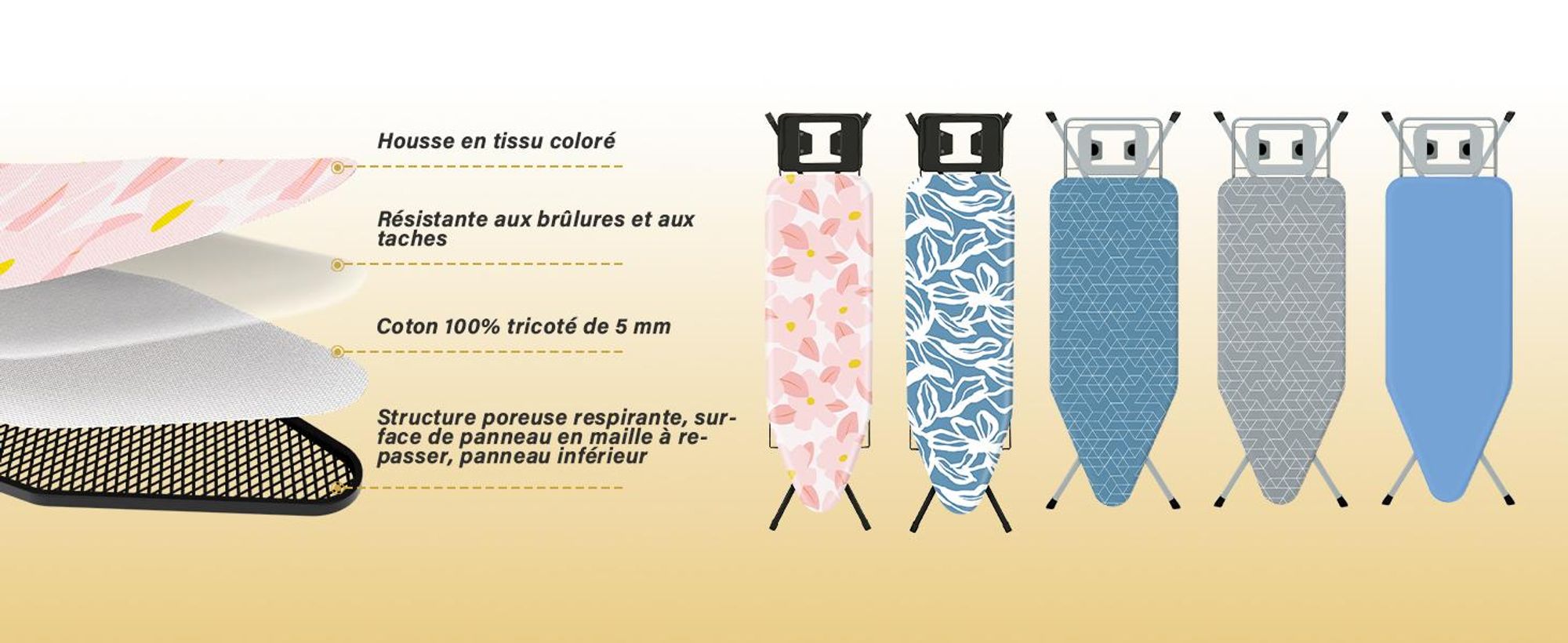 STANEW Table à Repasser 122 x 38 cm,Planche à Repasser Pliable,pour Centrale Vapeur,Système Anti-Fermeture,Hauteur Réglable,avec Housse en 100% Coton