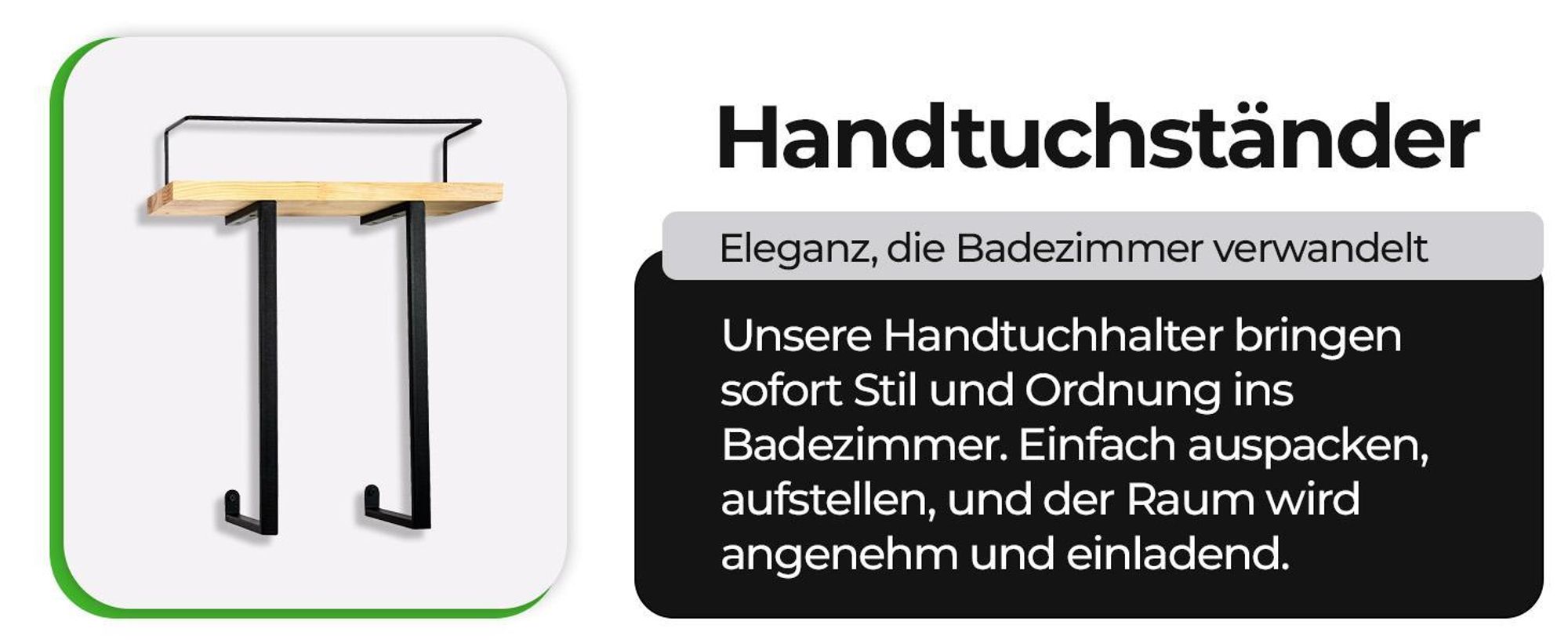 Moderner Handtuchständer mit Holzablage und schwarzem Metallgestell für Eleganz und Ordnung im Bad.