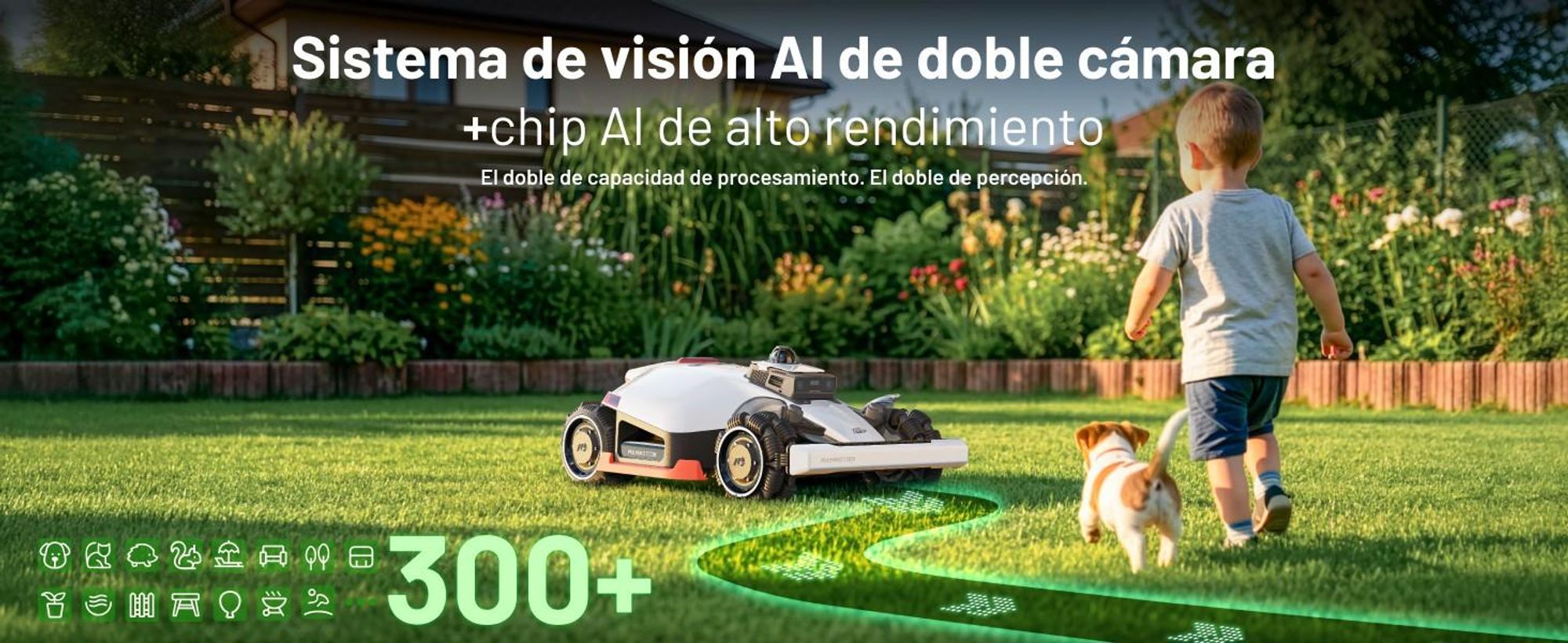 Cortacésped robótico Mammotion LUBA 3 AWD 1500 con soporte para lavado, para 1500m², tracción en las cuatro ruedas, pendiente 80%, mapeo-auto, 4G, APP