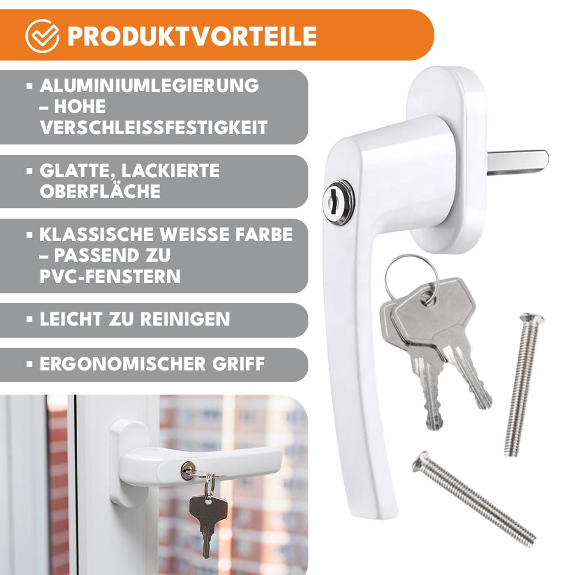 KRUMAD Abschließbarer Fenstergriff Weiß, Aluminium Fenstergriff mit Schlüssel und Druckknopf, Kindersicherung & Einbruchschutz