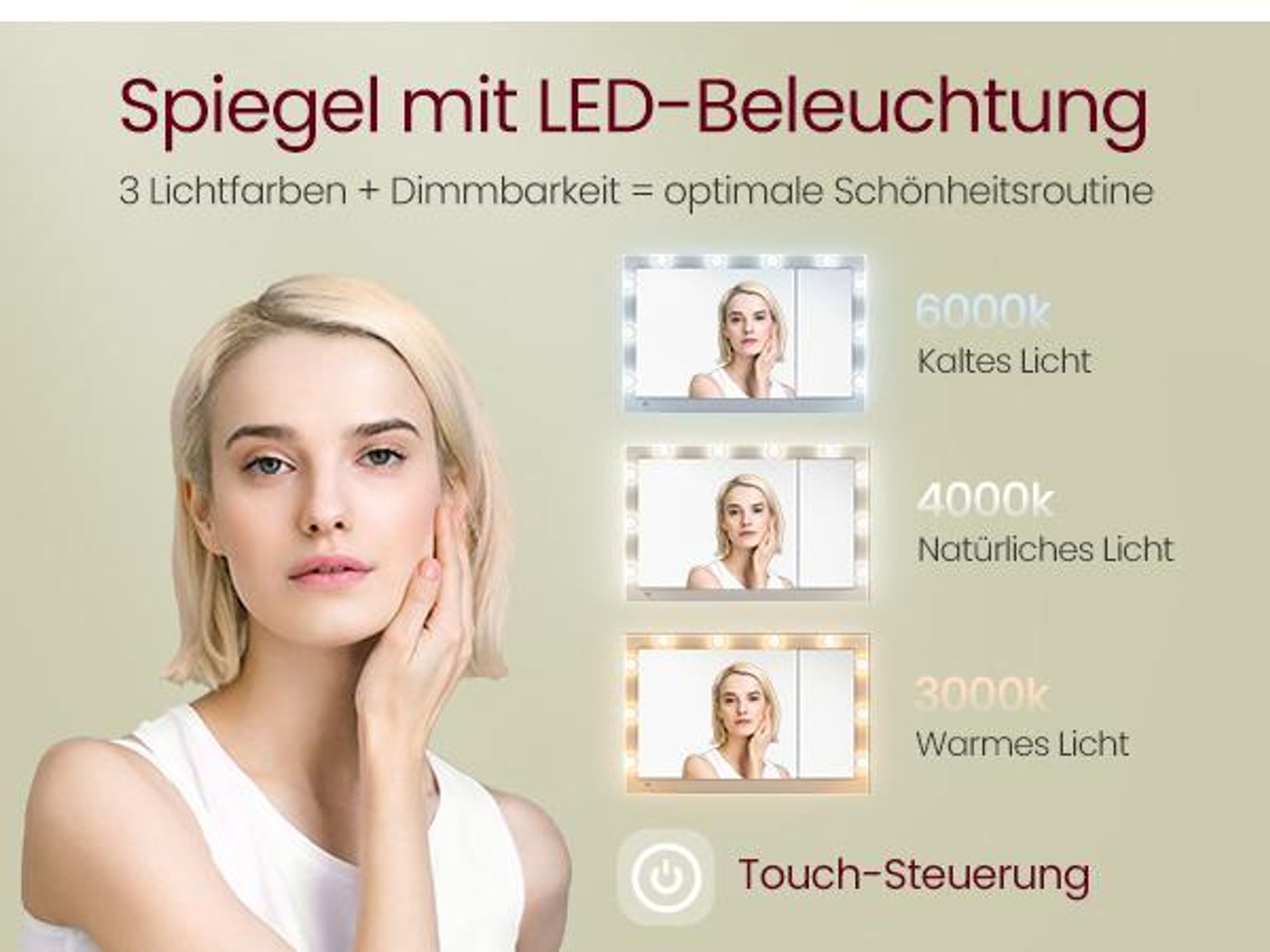 VASAGLE Schminktisch Frisiertisch mit Schubladen, Schmuckschrank, Steckdosenleiste,  LED-Beleuchtung