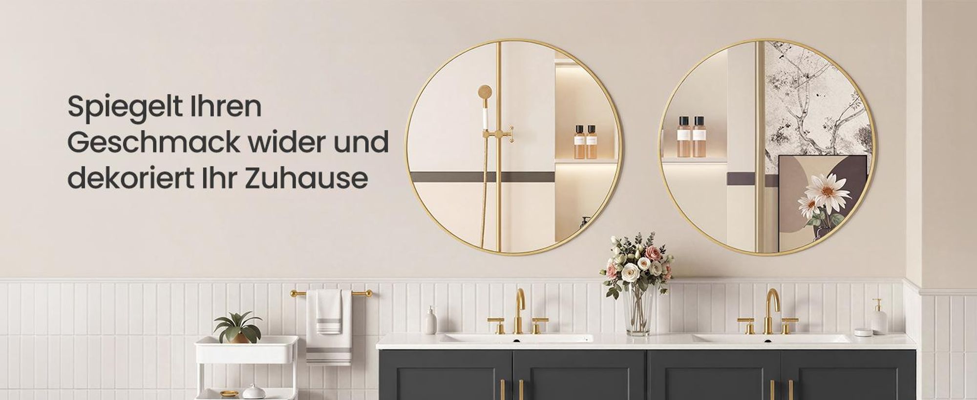 SONGMICS Wandspiegel, Spiegel rund, Metallrahmen, 80 cm d, für Bad, Wohnzimmer, Schlafzimmer, Flur, gold
