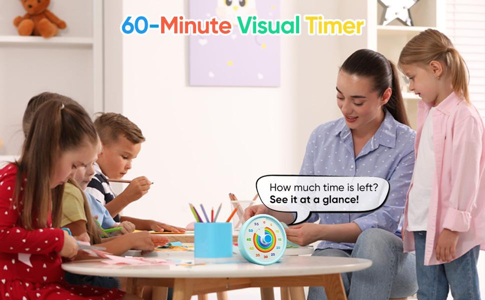 Visueller Regenbogen-Timer für Kinder, 60-Minuten-Countdown-Uhr mit Farbscheibe, Zeitmanagement-Tool für ADHS, Klassenzimmer, Küche, Büro