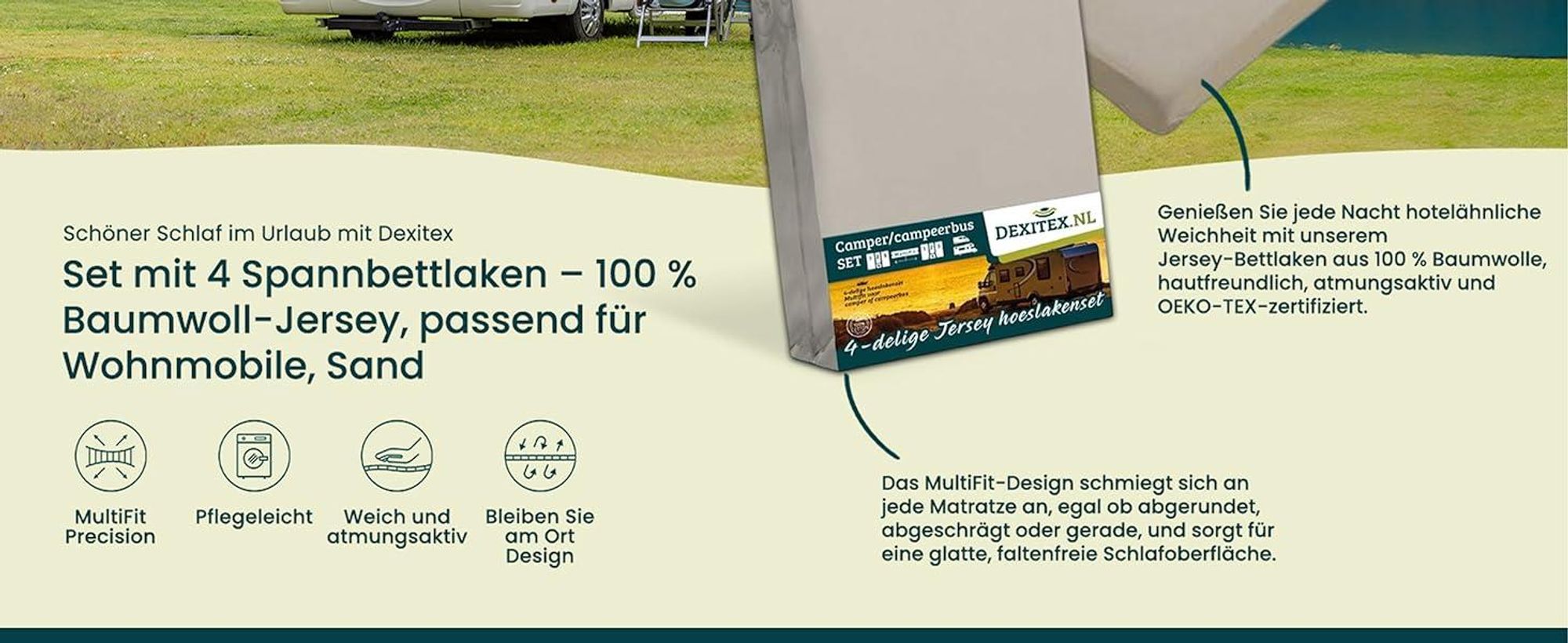 Wohnmobil in der Natur mit Spannbettlaken.