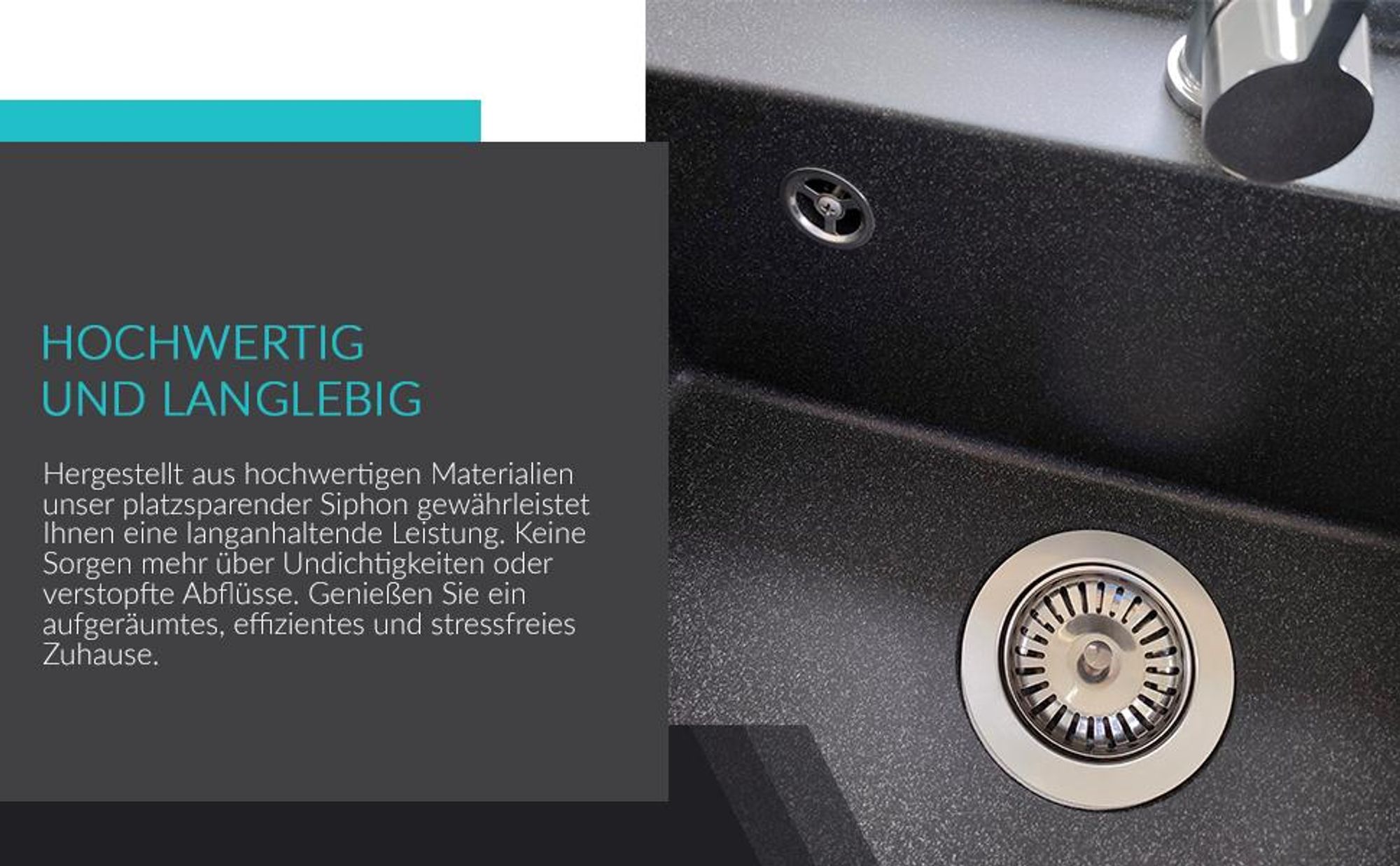 GRANMASTER Ablaufset für 1-Kammer-Spülen, platzsparendes Siphon-Design, Überlaufdeckel, 3 1/2 Zoll Siebkorbventil, Geräteanschluss, einfache Installat