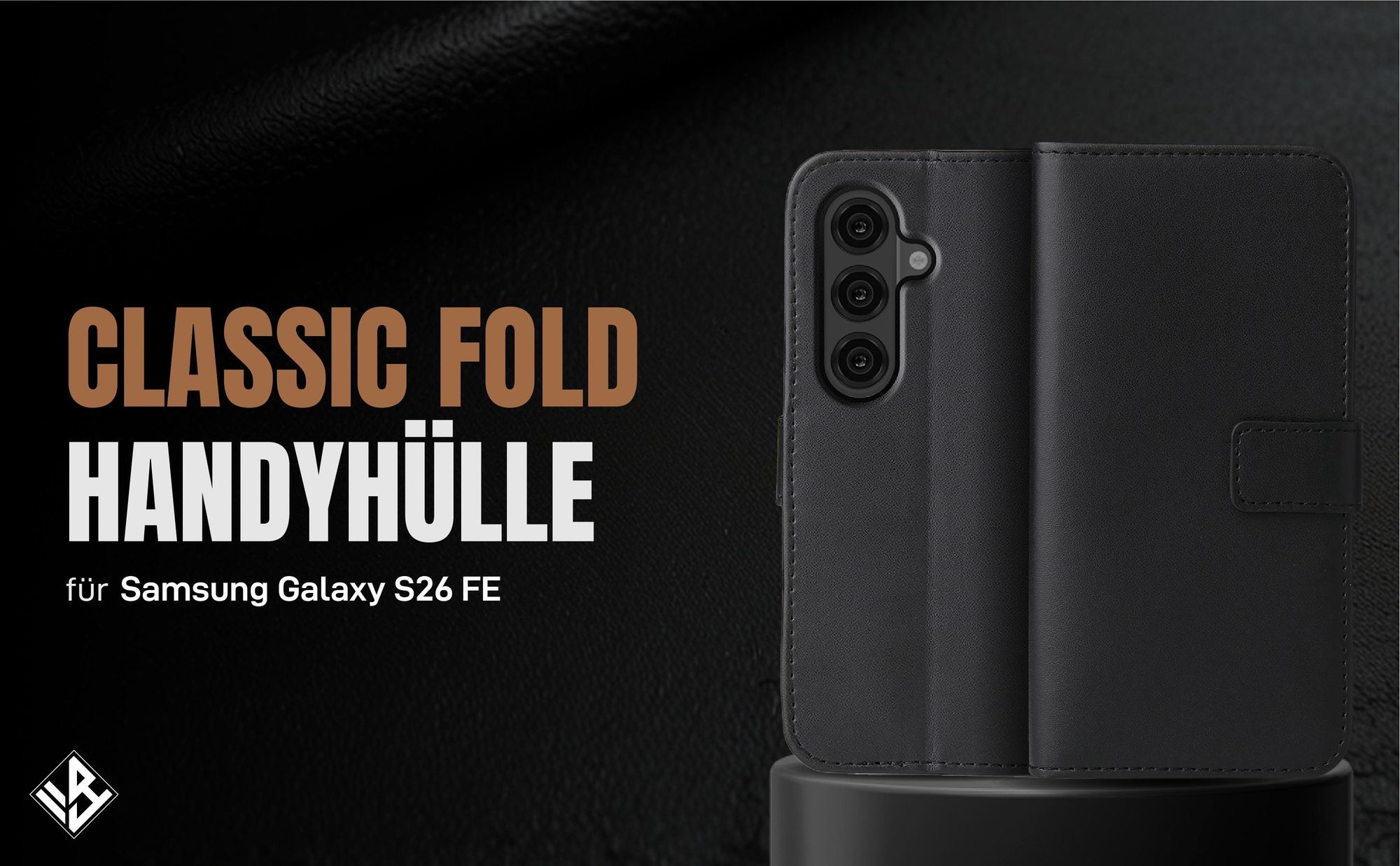 Schwarze Klapphülle für Samsung Galaxy S26 FE mit Wallet-Funktion