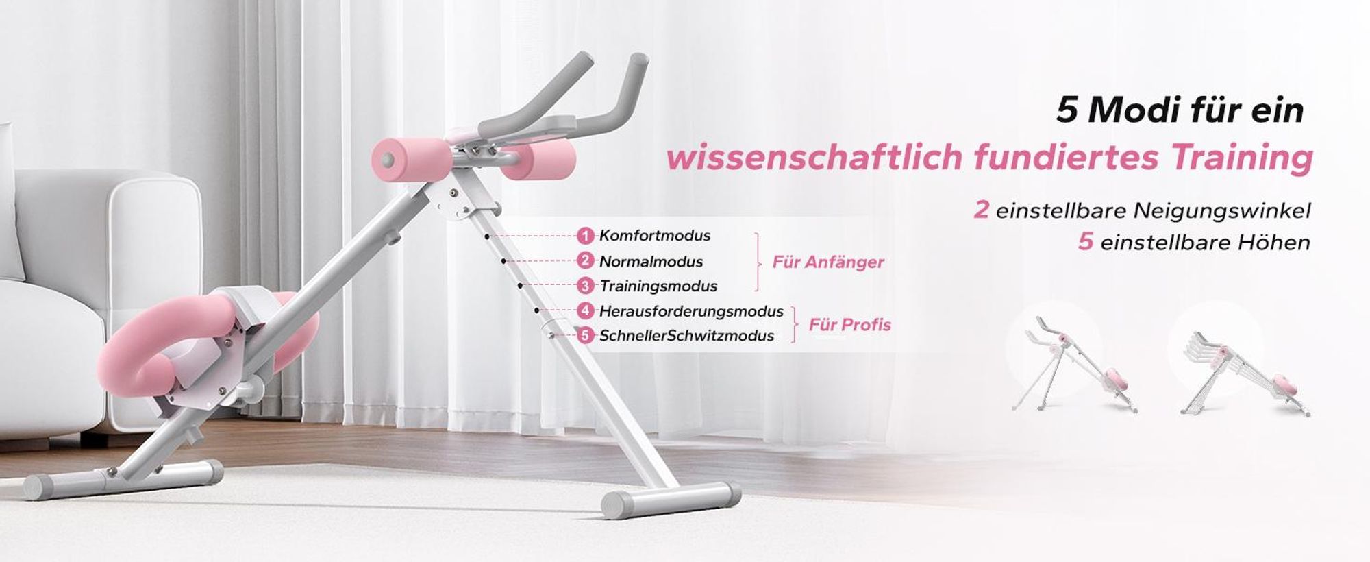 Multifunktionaler klappbarer Bauchmuskeltrainer – LCD-Display, 5 Höheneinstellungen & 2 Neigungswinkel, ergonomisch, bis 120 kg, Ganzkörpertraining