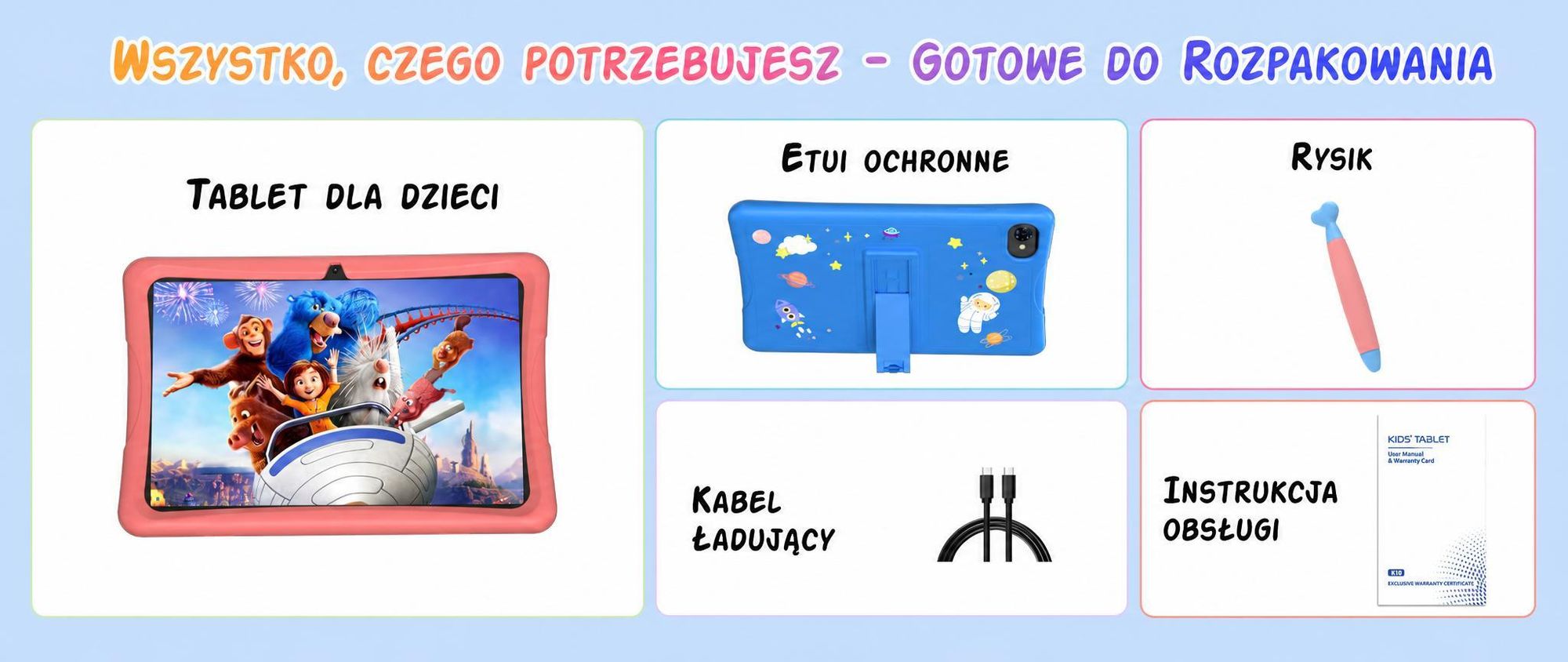 Tabwee K10 Kids 10.1" Blau Tablet, Google Kids Space, 4GB RAM+64GB ROM, Android 15 WiFi Tablet für Kind mit Kindgerechte Hülle und Stift, 5000mAh