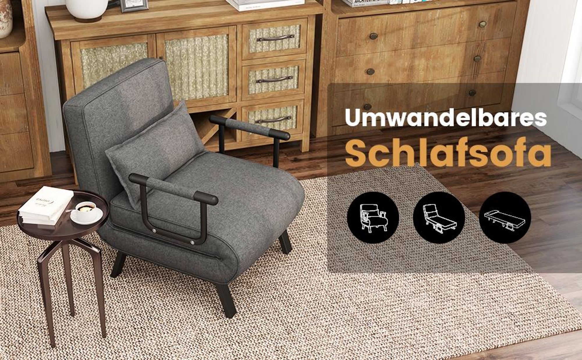 COSTWAY Schlafsessel mit Bettfunktion, Schlafsofa mit 5 stufig Rückenlehne & Kissen, bis 180 kg belastbar, klappbares Sofabett für Zuhause, Büro, Blau