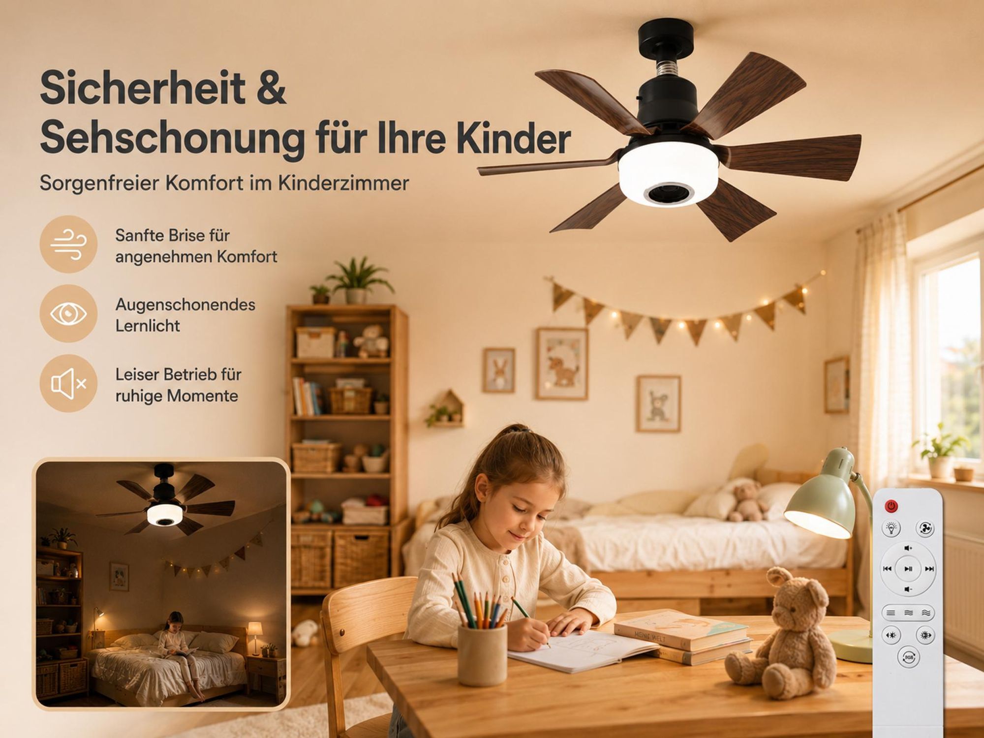 52CM LED Deckenventilator mit Beleuchtung E27 RGB Musik Lüfter mit APP Fernbedienung 40W Brushless Motor leise 6 Höhen & Neigbarer Kopf