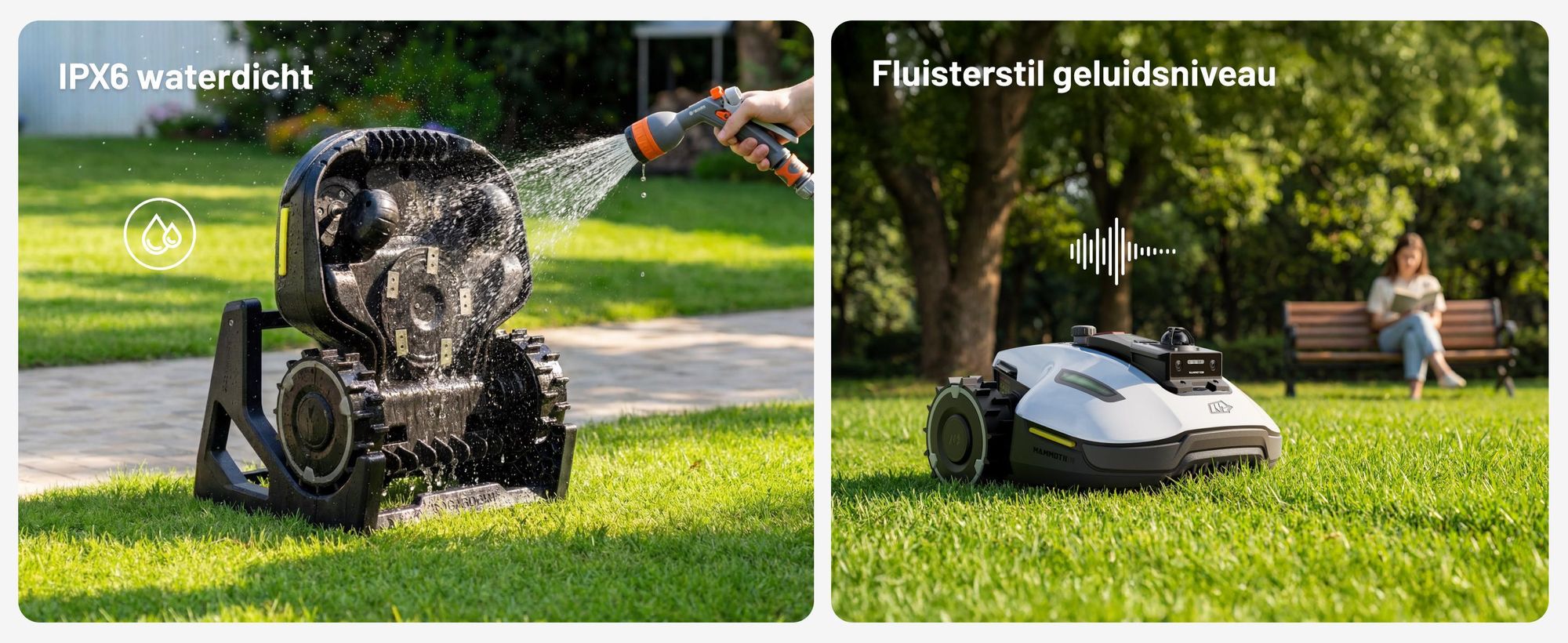 Robotmaaier Mammotion YUKA Mini 2 1000 met garage en wasstandaard, zonder kabel, voor 1000 m², met DropMow-technologie, auto-kaartgeneratie, app
