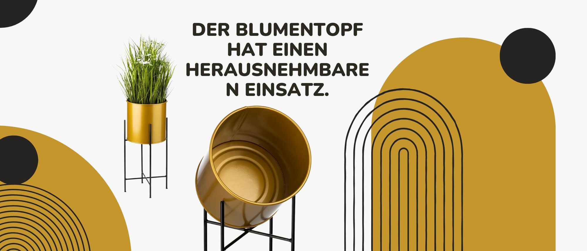 Howhomely, Pflanzenständer, Blumenständer, Pflanzkübel, Metall, Schwarz, Gold