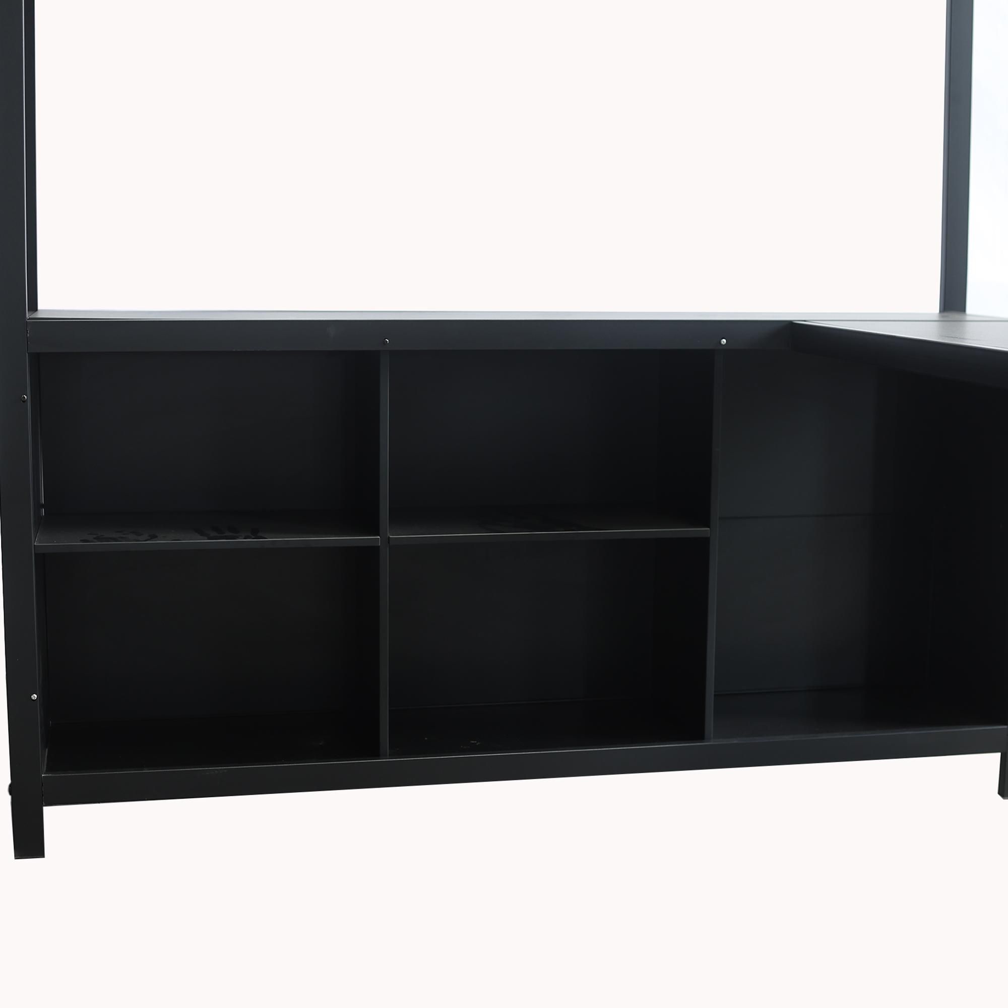 Flieks Etagenbett 140x200cm mit Schreibtisch und Regal, Hochbett mit Kleiderschrank, Kinderbett Jugendbett Metallbett mit Lattenrost, Schwarz