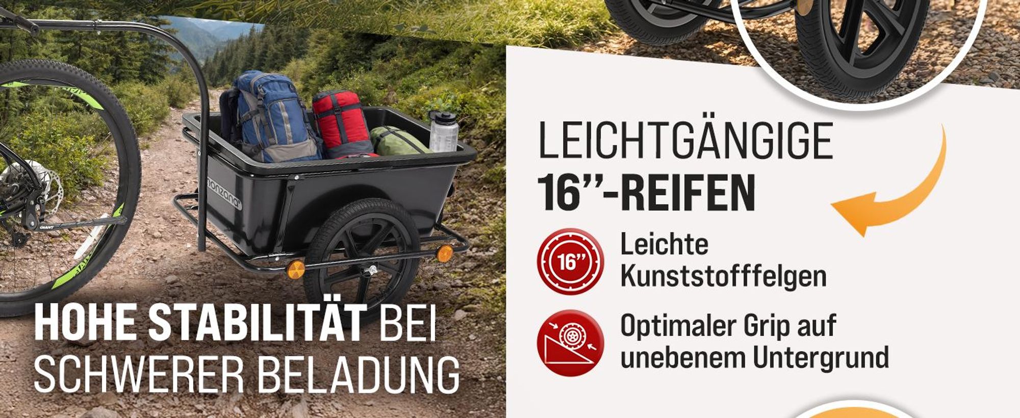 MONZANA Fahrradanhänger mit 90L Kunststoffwanne