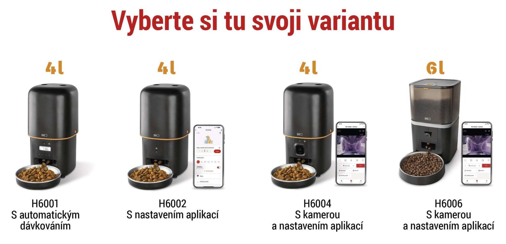 Automatické krmítko EMOS 4l, dávkovač krmiva pro psy a kočky s programovatelným časovačem, s dávkováním 1-6 jídel denně, černá barva