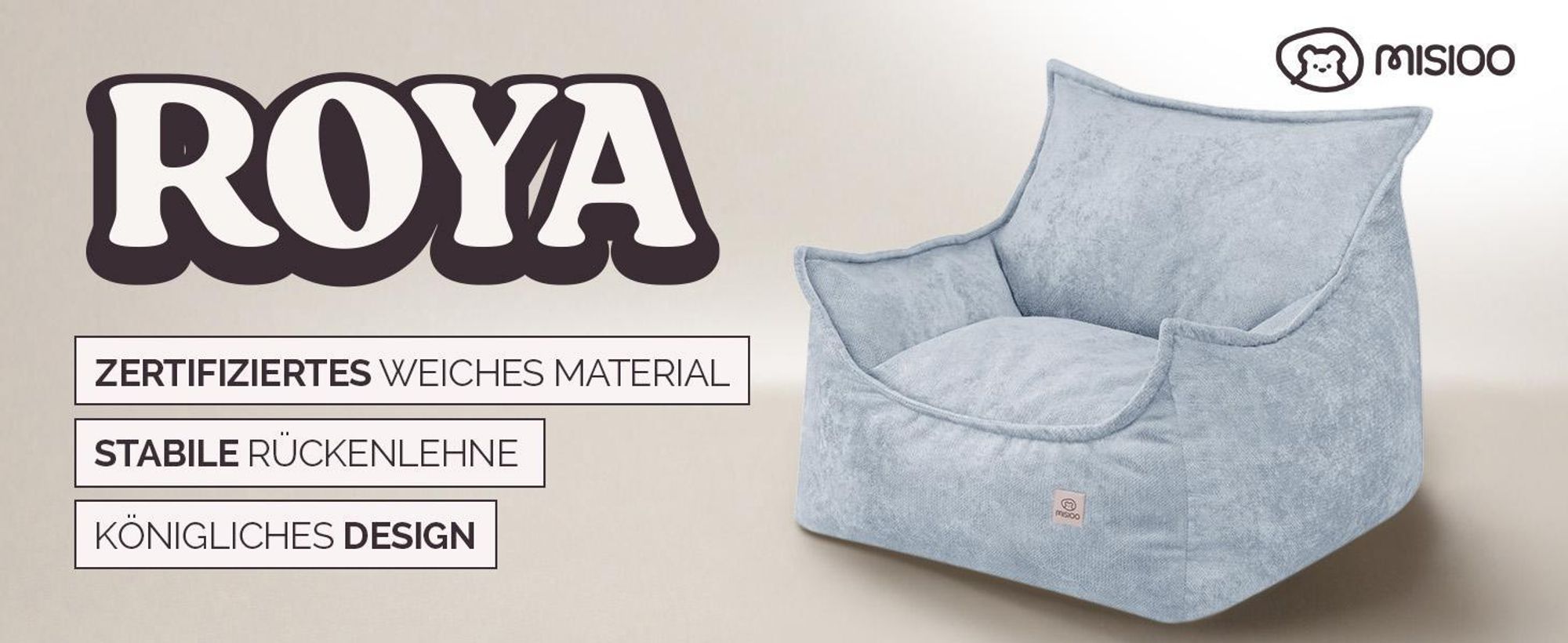 MISIOO Kinder Sessel Roya Chenille – Kindersessel für Kinderzimmer, Weicher Sitzsack Kinder, Bodensessel Bean Bag Sofa, Premium Szenila, 80x73x58 cm