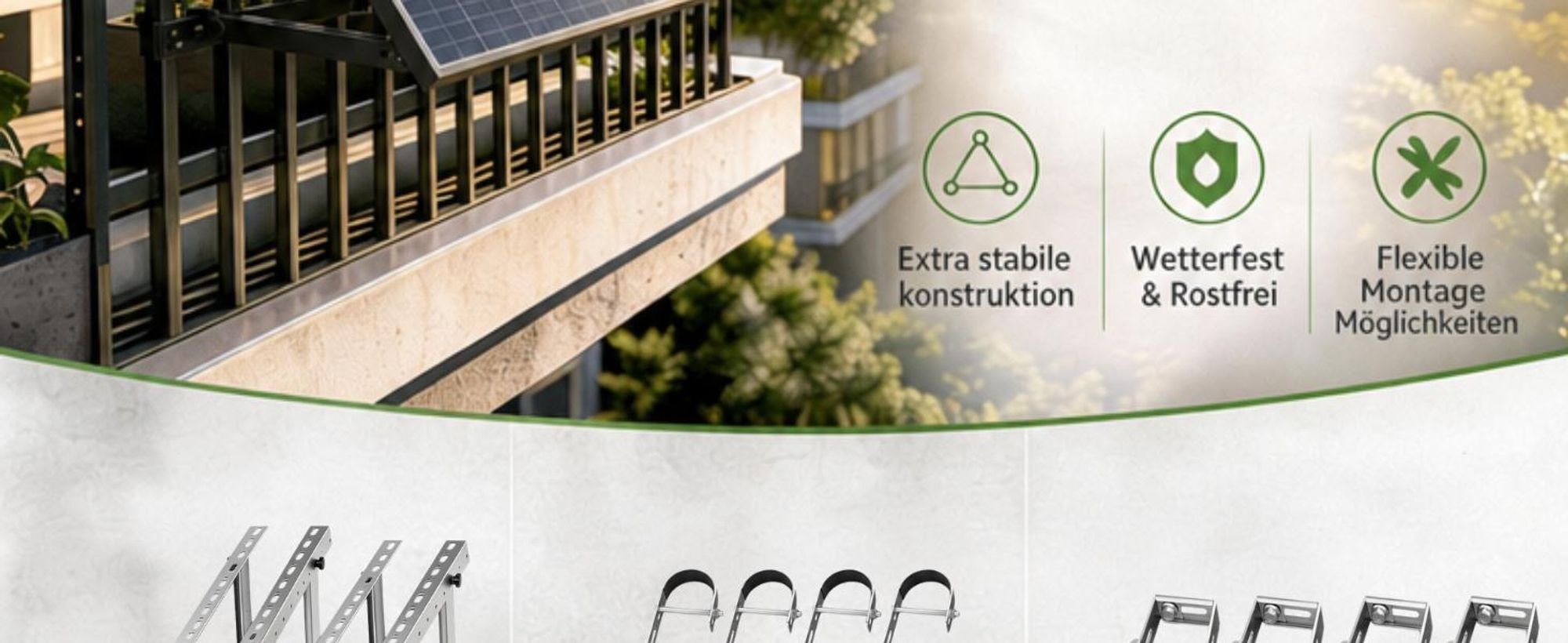 4x Balkonkraftwerk Halterung ECKIG│Balkon Geländer Halterung für alle Solarpanel Arten│Solarmodul Halterung aus robustem Aluminium für Eckige Geländer