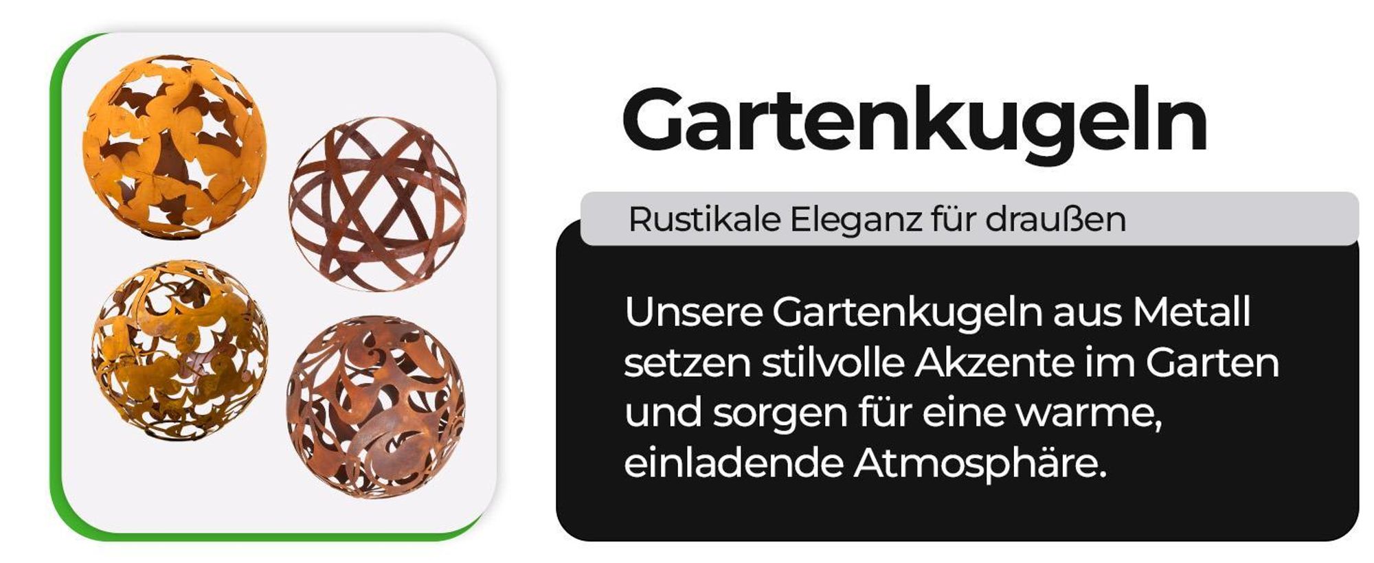 Gartenkugeln aus Metall mit Patina – dekorative Rostkugeln in Vintage-Optik für den Außenbereich