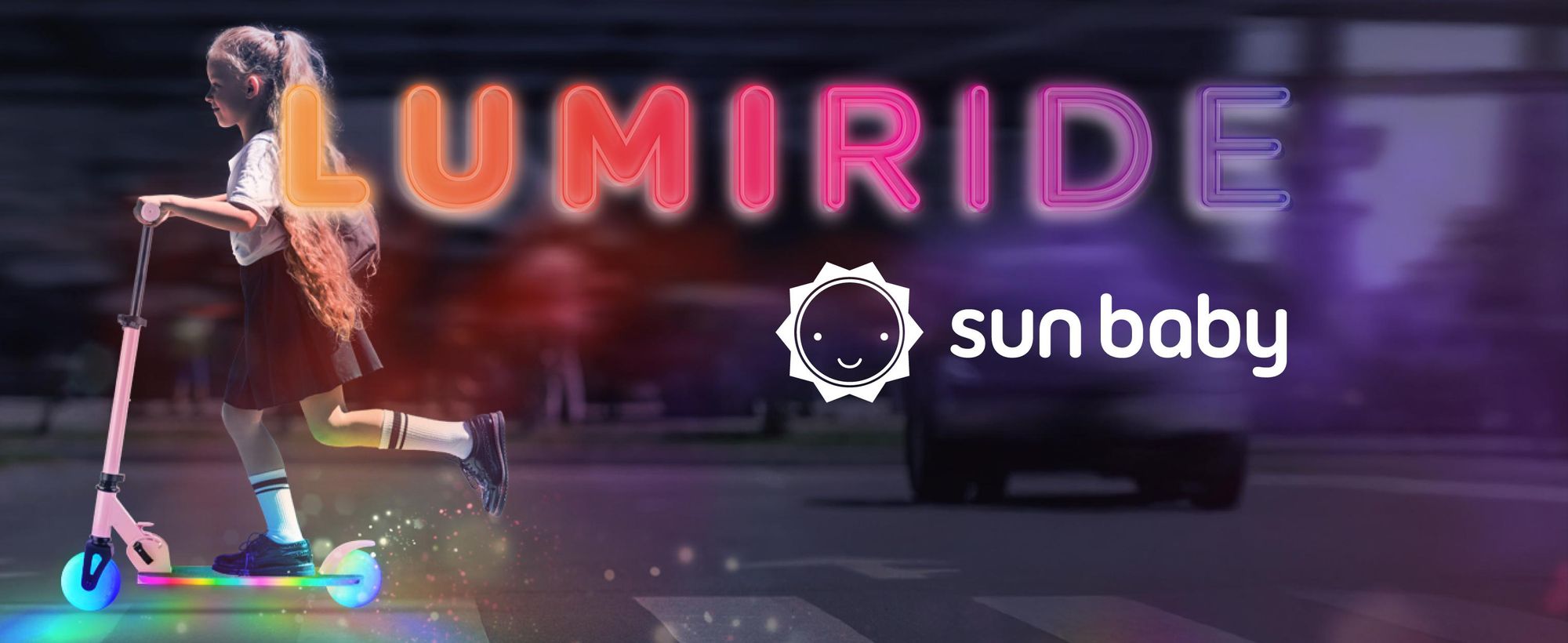 Monopattino per bambini LUMI RIDE monopattino a due ruote con ruote a LED, freni posteriori, regolabile in altezza, caricabile fino a 50 kg, pieghevole nero Sun Baby