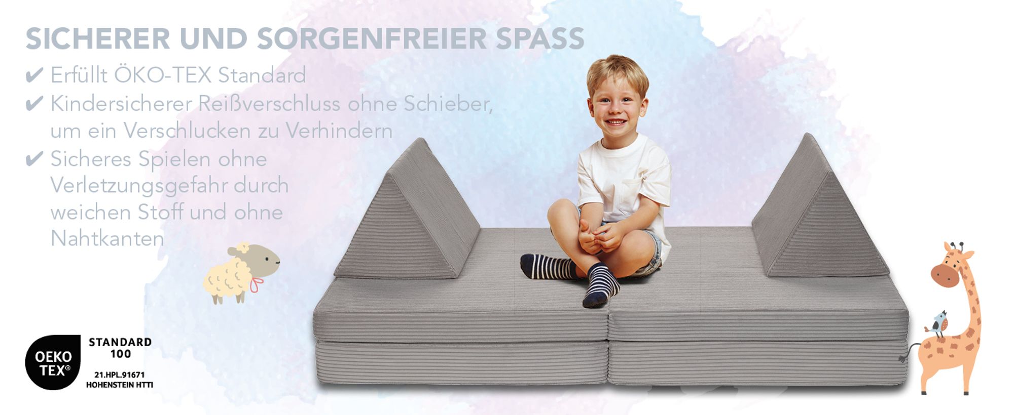 Modulares Kinder Spielsofa | XDREAM Abenteuersofa | Kordbezug hellgrau | mit Schlaffunktion