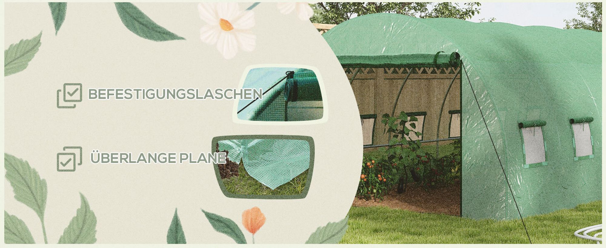 Outsunny Polyethylenfolie 6x3x2m Ersatzfolie mit 12 Fenster für Folientunnel