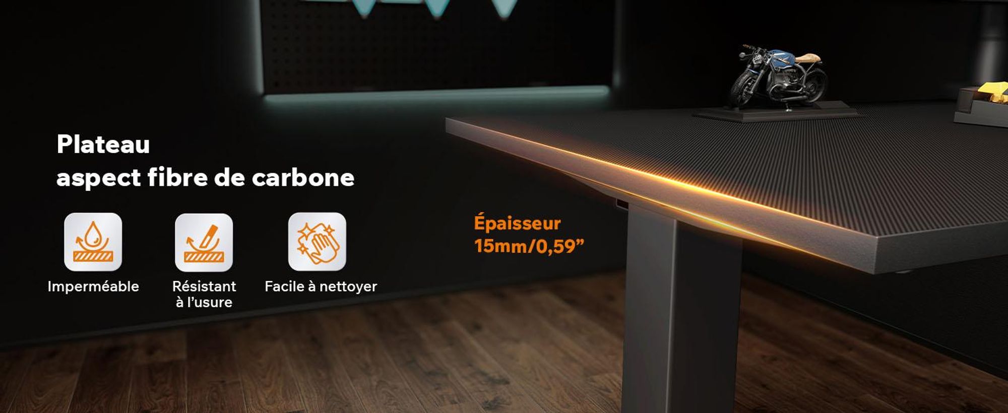 Bureau d'angle gaming Sense7 RONG, forme en L, 154x117 cm - Noir, aspect carbone. Bureau pour ordinateur, idéal pour les joueurs, montage flexible, parfait pour un bureau à domicile