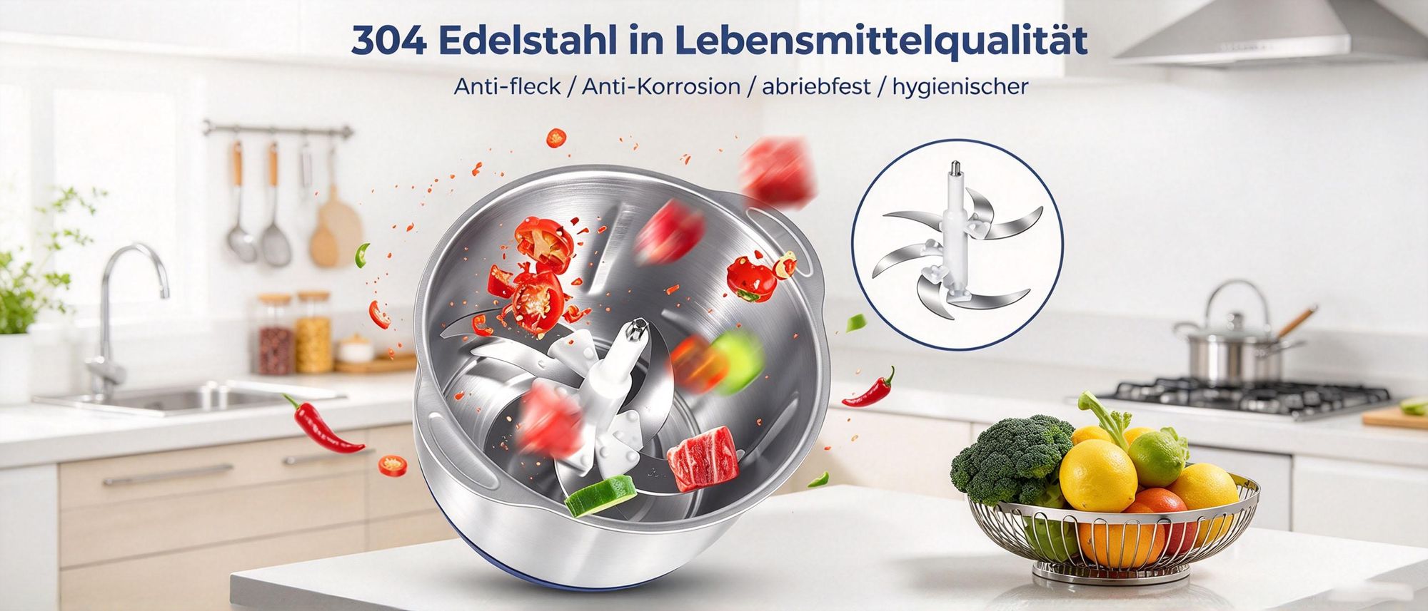 Juksun Zerkleinerer, 500W Universal Zerkleinerer, Gemüseschneider 5L , Multizerkleinerer, Küchengerät für Fleisch, Zwiebeln, Babynahrung