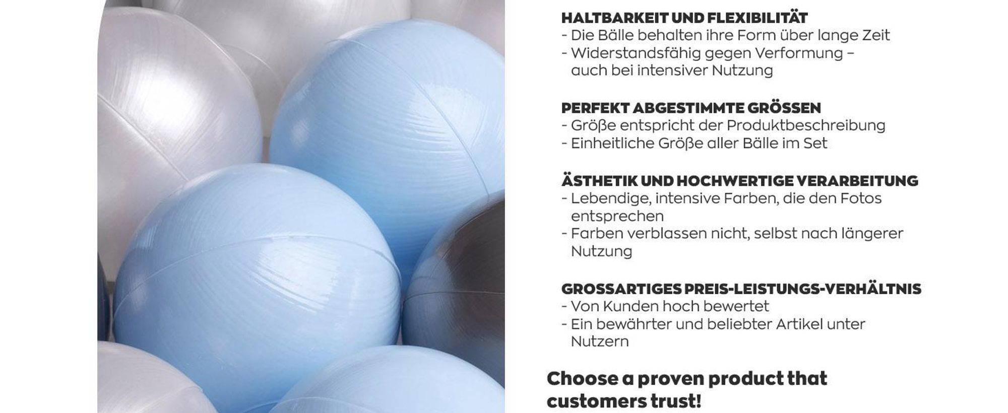 MISIOO Bälle für Bällebad 150 Stück - Bällebad Bälle - Bälle Ø 6 cm - Plastikbälle hergestellt aus 100% LDPE - Spielzeug Baby - Hellblau/Perlen/Silber