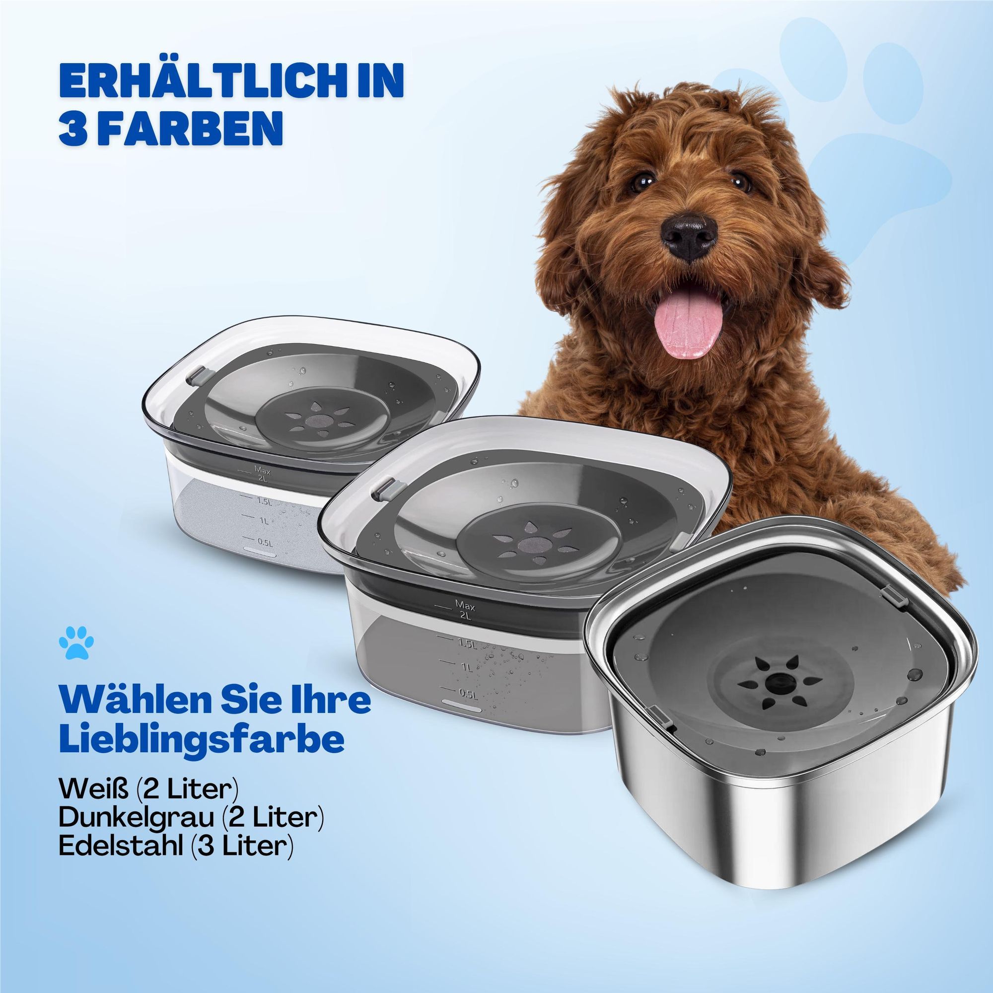 Vulpes Goods Wassernapf für Hunde, 3L Auslaufsicher Trinknapf Reisenapf, Rostfreier Stahl, rutschfest Katzen Hund Haustiere Hundenapf Anti-Schwapp Wasserspender für Haustier