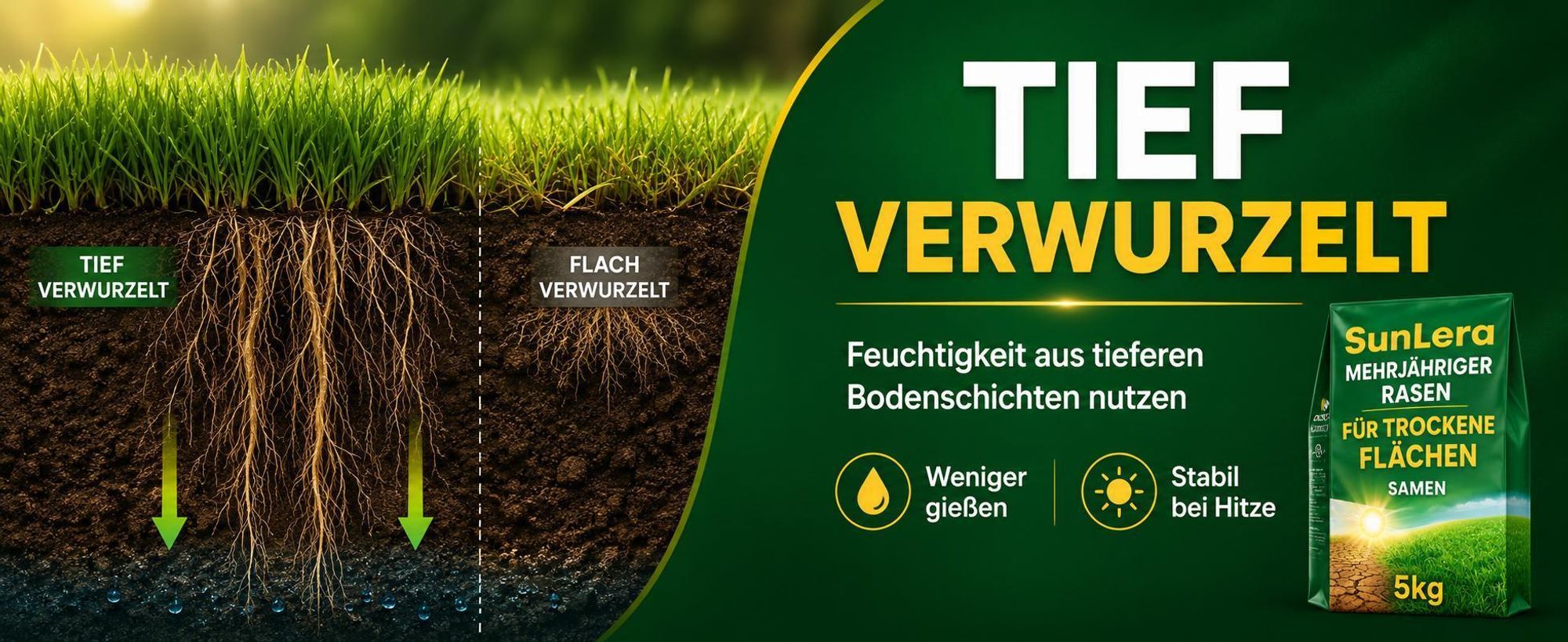 EcoDeco Rasensamen 5kg trockenresistent für Trockenrasen, sonnenexponierte Flächen und belastbare, pflegeleichte Rasenflächen