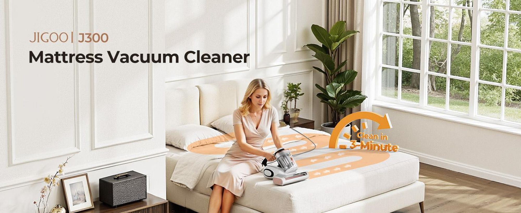 JIGOO J300 Aspirateur d'acariens 500W Aspirateur d'acariens avec lumière UV Aspirateur à main