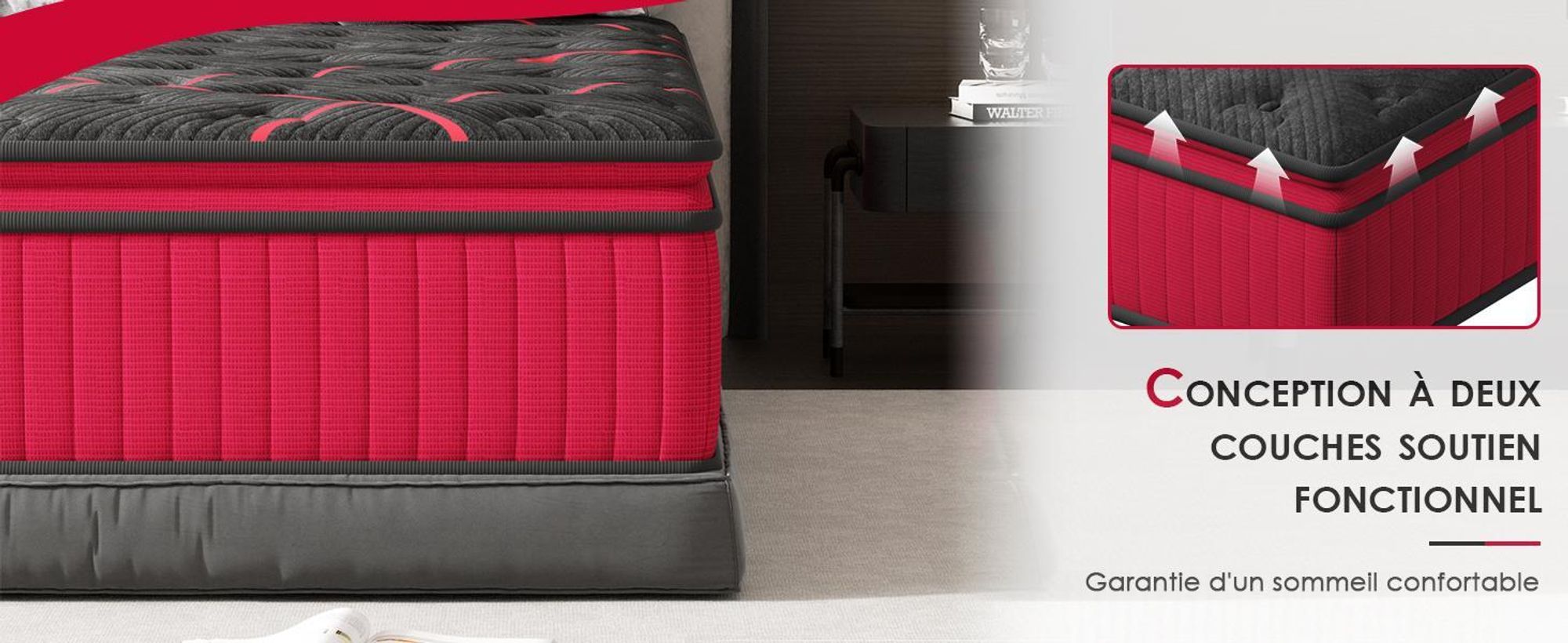 DEWINNER Matelas 140x200, Matelas à Ressorts Ensachés, Mousse de Confort Double, Isolation des Mouvements, 30cm Épaisseur, Soutien sur 7 Zones, H3/H4