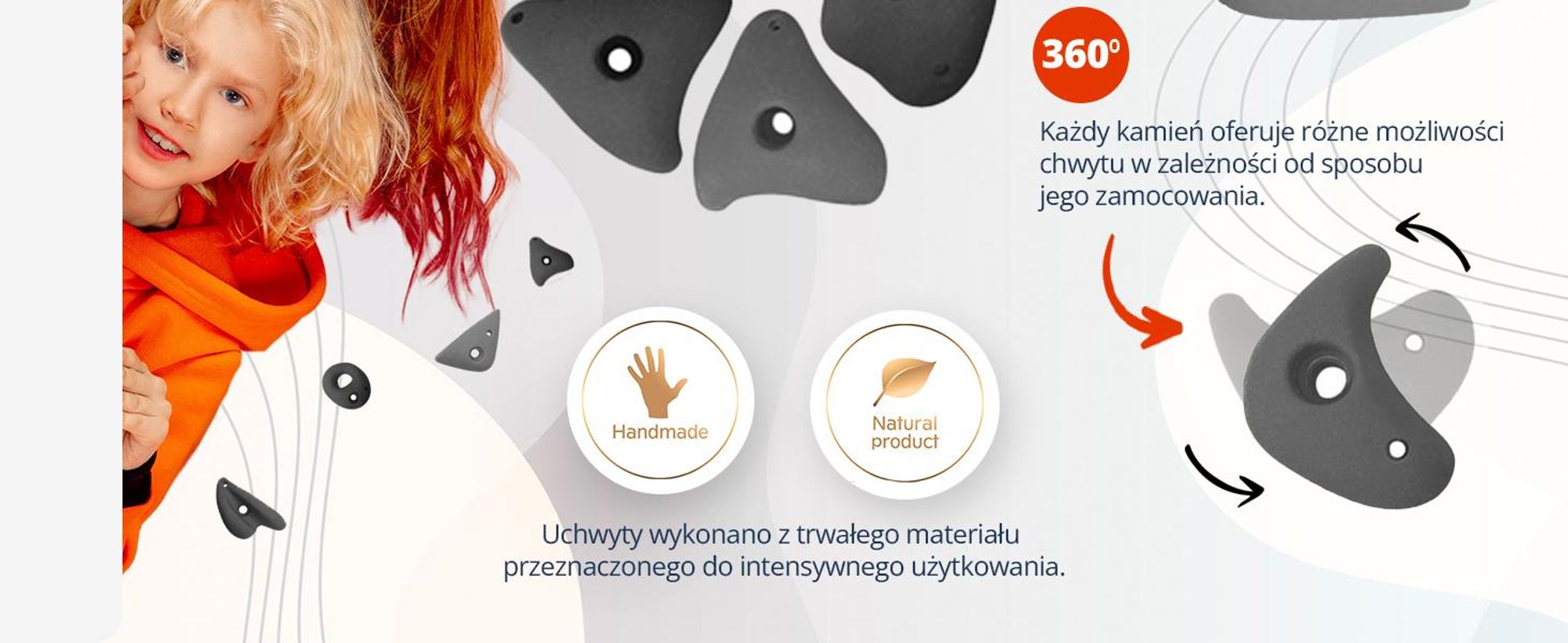 Create for you® – Ścianka Wspinaczkowa, 100x50 cm, 5 Szarych Chwytów kamieni, Domowa Wspinaczka, Sprzęt Fitness do Domu, Zabawa Ruchowa dla Dzieci
