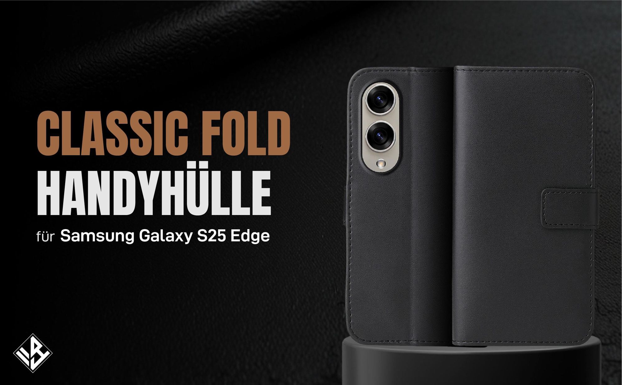 Schwarze Klapphülle für Samsung Galaxy S25 Edge mit Wallet-Funktion