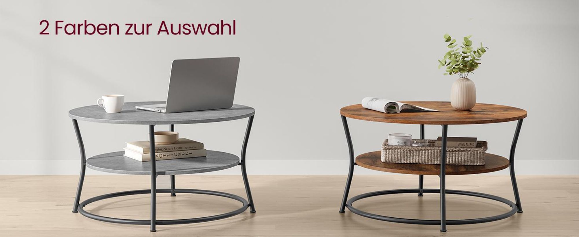 VASAGLE Couchtisch, Wohnzimmertisch, 80 x 46,5cm, Industrie-Design, betongrau
