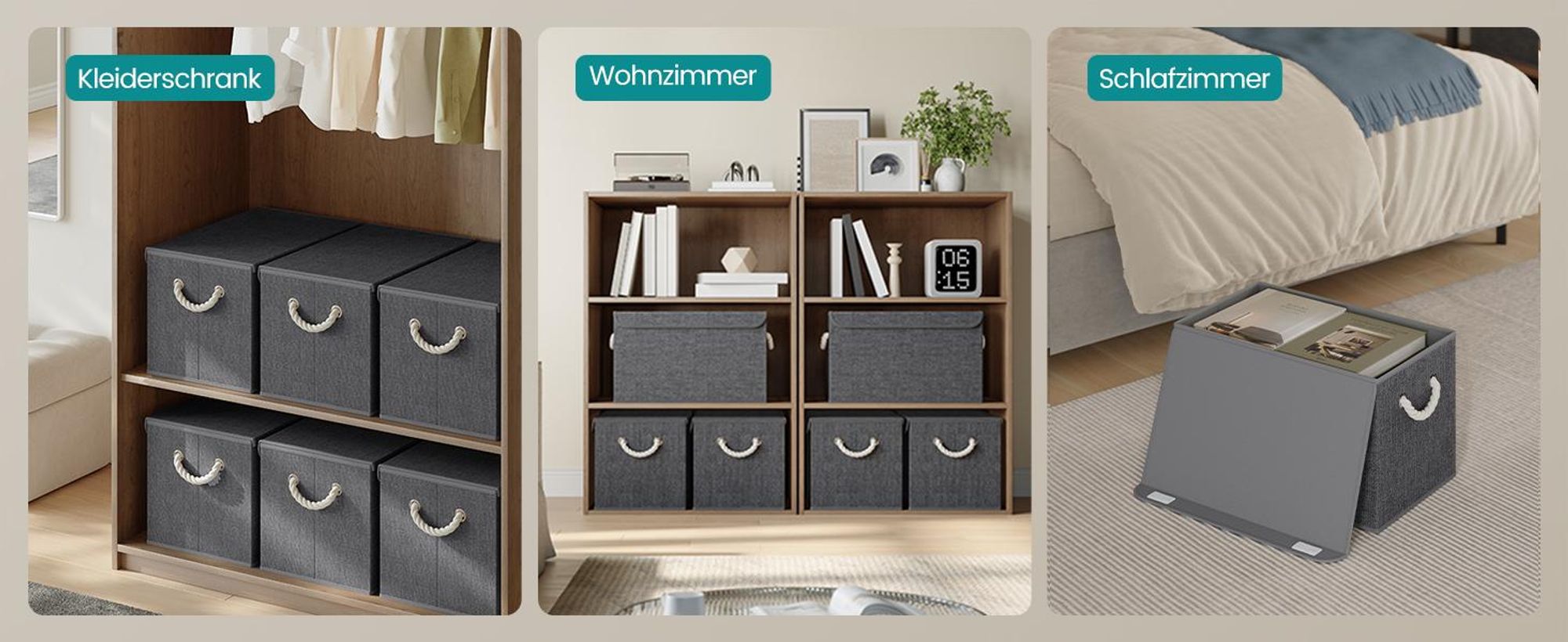 SONGMICS Aufbewahrungsbox mit Deckel, klappbar, 3er Set, 50 x 30 x 30 cm