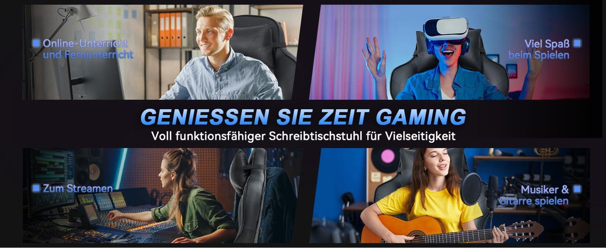Puluomis Gaming Stuhl mit Massage und Fußstütze 150kg, Bürostuhl Ergonomisch Chefsessel Schreibtischstuhl Racing Stuhl Computerstuhl Grau Schwarz