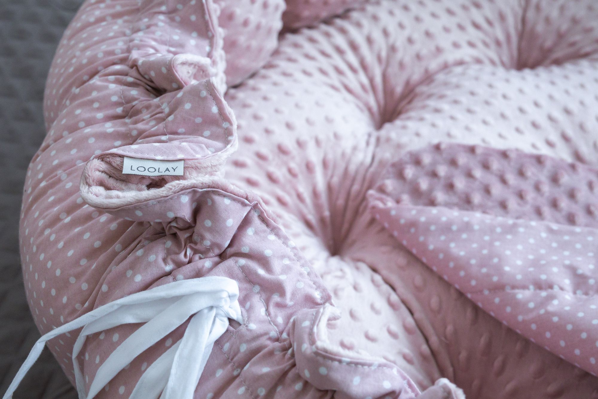 Zweiseitig Babynest ENGELSNEST XXL PUNKTE Rosa/ MINKY Altrosa Baumwolle + Wolke Kissen (Reisebett Nestchen Ausstattung SET)