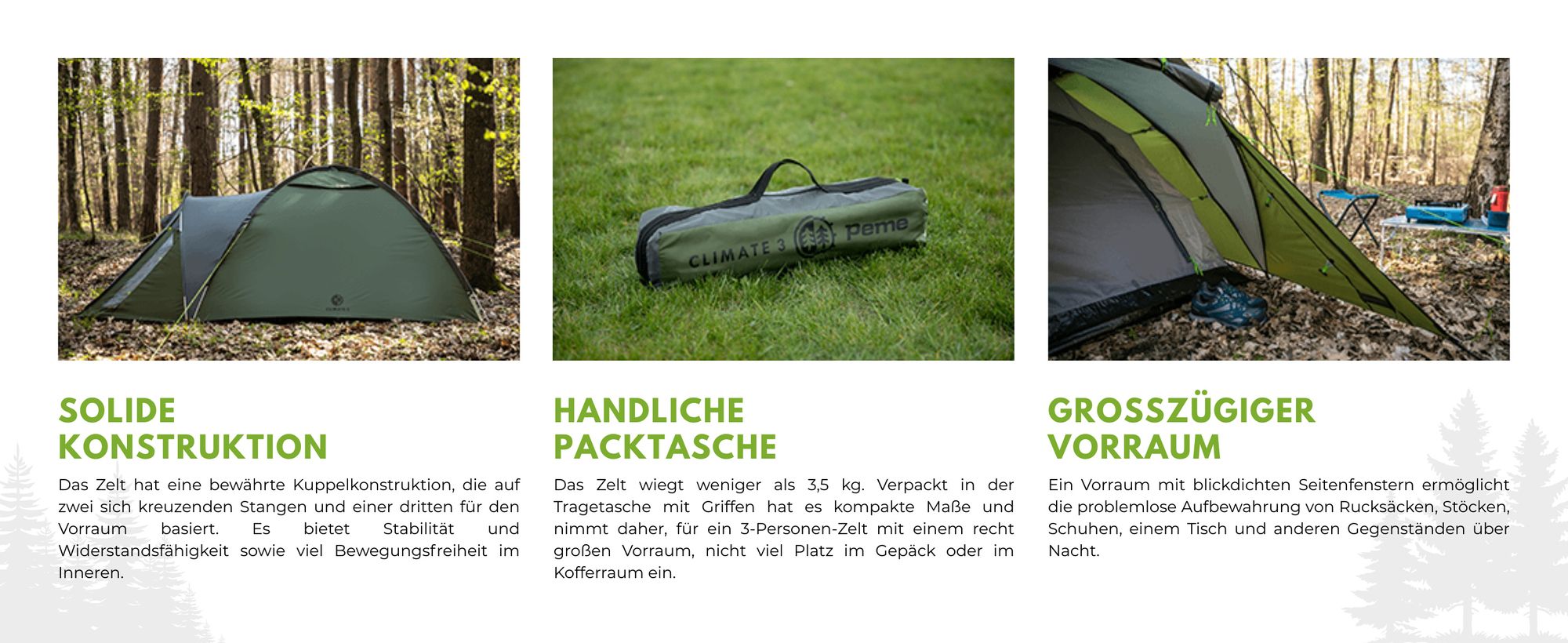 PEME Climate 3 Personen Zelt Campingzelt Trekkingzelt Leicht 3,33 kg - Wasserdicht 3000 mm Alu-Gestänge Kuppelzelt Igluzelt Vorraum Festival Outdoor