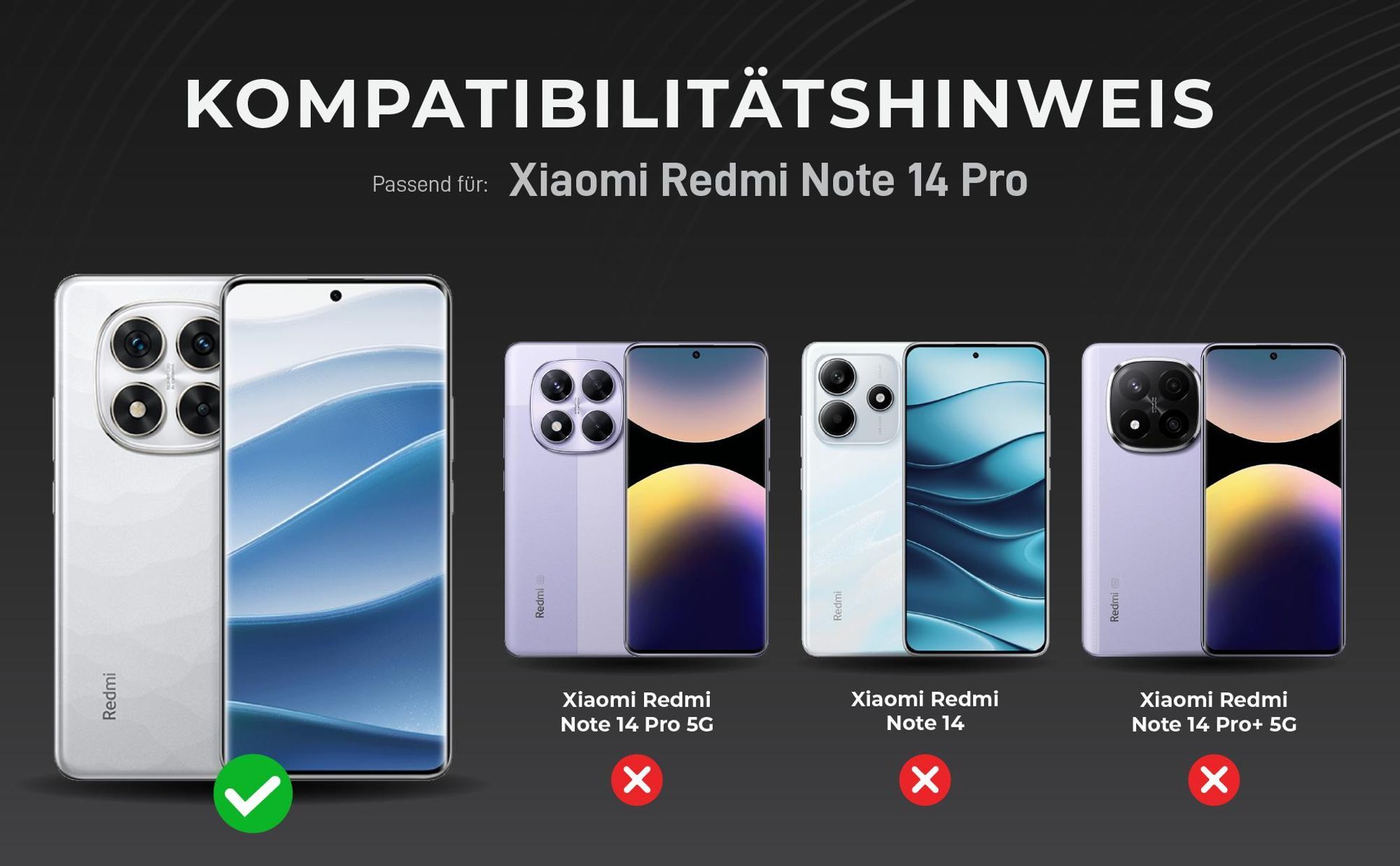Kompatibilitätshinweise Kameraglas für Xiaomi Redmi Note 14 Pro