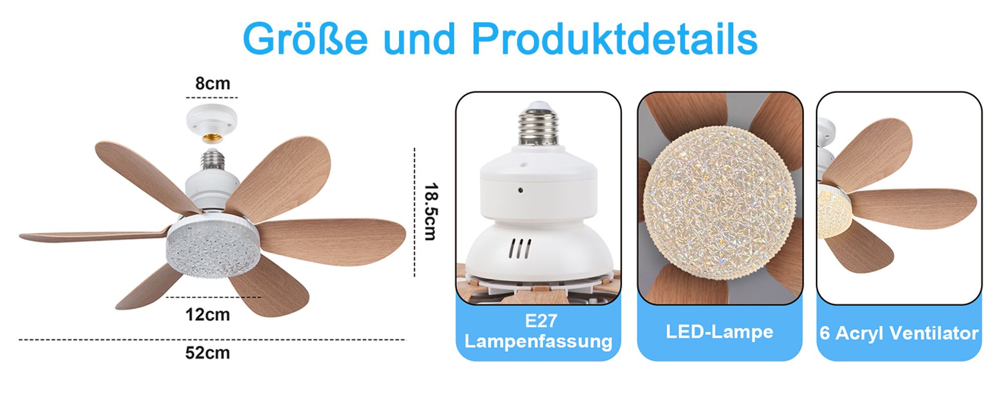 40W Deckenventilator mit Beleuchtung und Fernbedienung E27 3 Farbtemperatur Dimmbar 3 Windgeschwindigkeit Lüfterleuchte, Braun