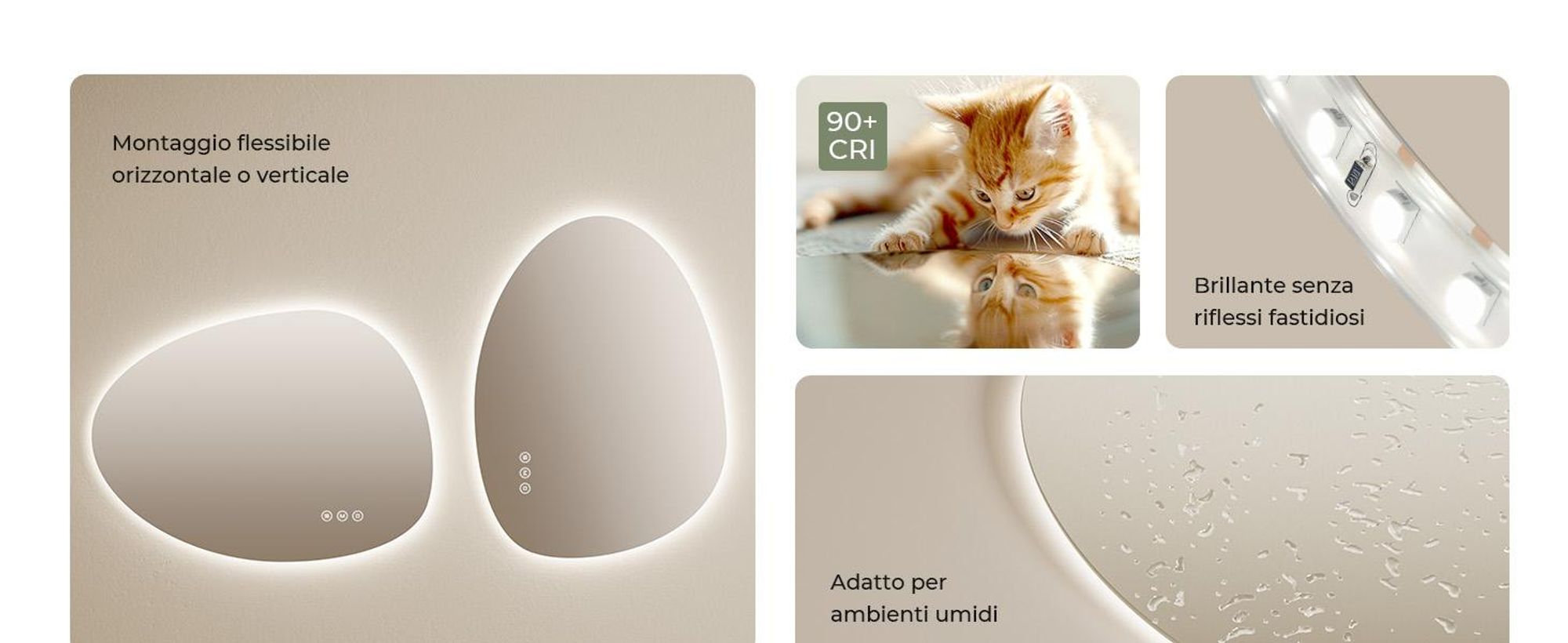 S'AFIELINA specchio da bagno con illuminazione 60×45 cm Specchio da parete con interruttore a LED 3 colori di luce e dimmerabile, funzione antiappannamento e memoria