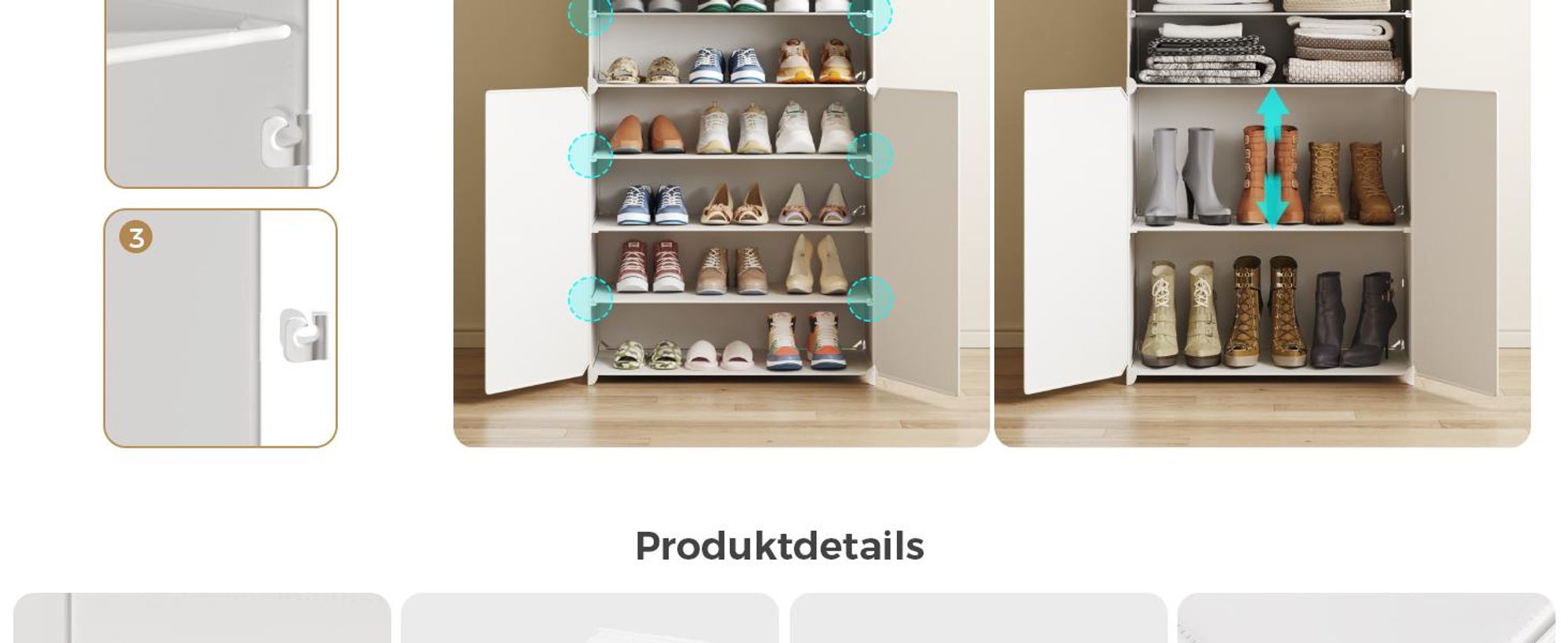 Mondeer Aufbewahrungsschrank aus PP, 8 Fächer Schuhschrank mit Haken für 24 Paar Schuhe, höhenverstellbar, für Flur & Wohnzimmer Weiß