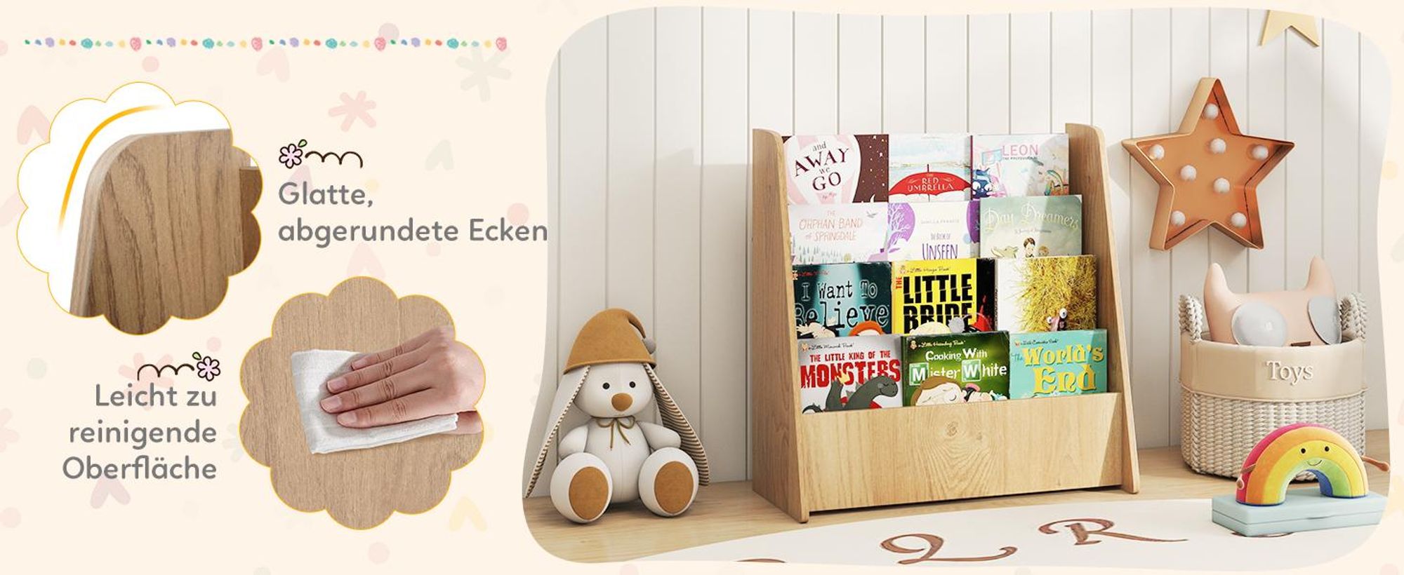 COSTWAY Kinderregal mit 4 Ablagefächern, Bücherregal Kinder, Büchergestell, Zeitungsständer Aufbewahrungsregal, Spielzeugregal für kinderzimmer Weiß