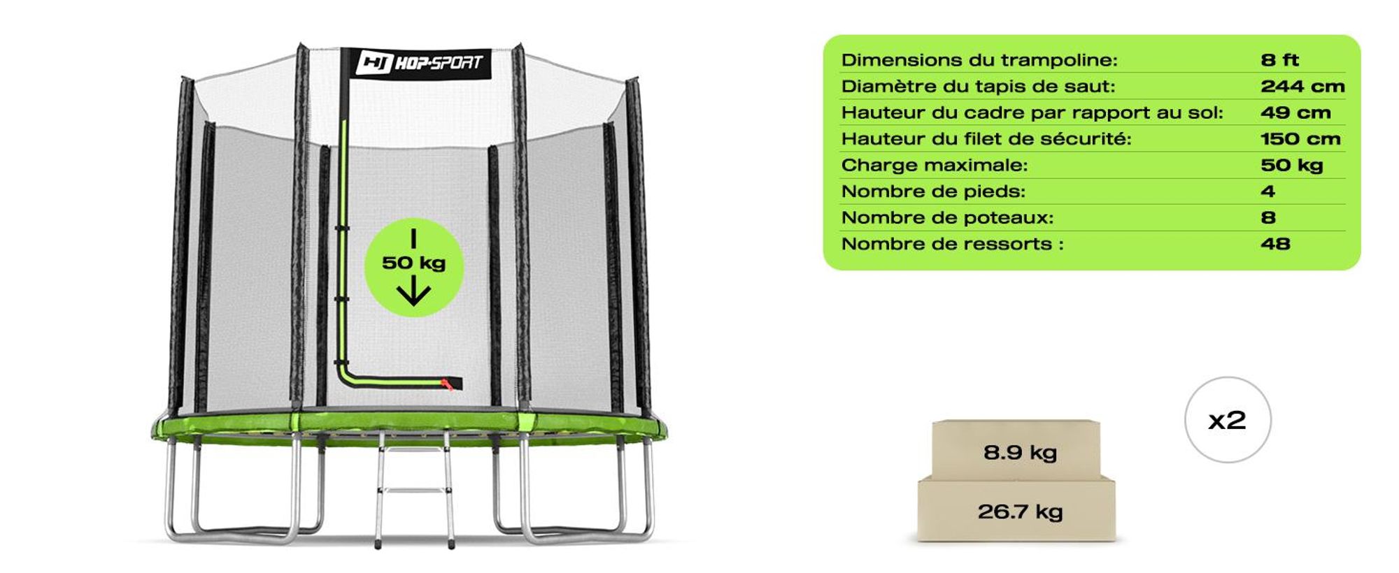 Hop-Sport Trampoline de Jardin pour enfants 244 cm