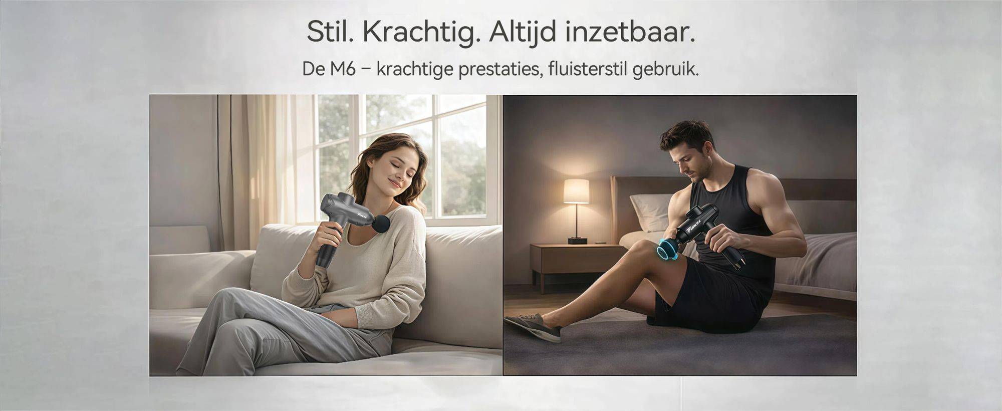 FunLife M6 massagepistool & fasciepistool – 12 mm amplitude, 3200 omwentelingen per minuut, 10 standen, 6 massagekoppen, USB-C, stille werking <45 dB