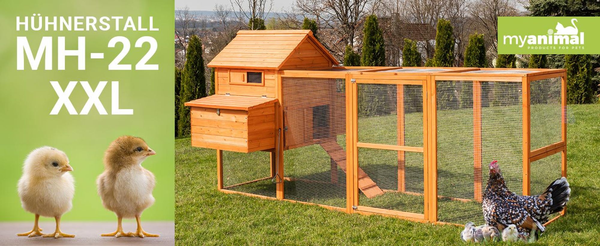 MyAnimal Hühnerstall XXL MH-22 | Für 8 Hühner - Hühnerhaus Zweistöckig  - 2 Sitzstangen  - 2 Nistkästen - Eiablage - Freilaufgehege (Braun 2.0)