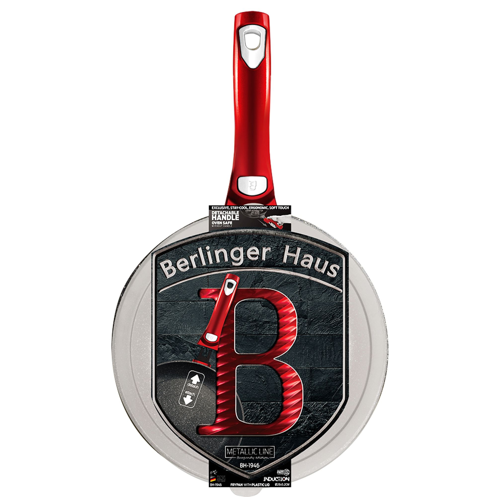 Berlingerhaus Pfanne mit abnehmbarem Griff + Deckel Burgundy Metallic Line 24 cm